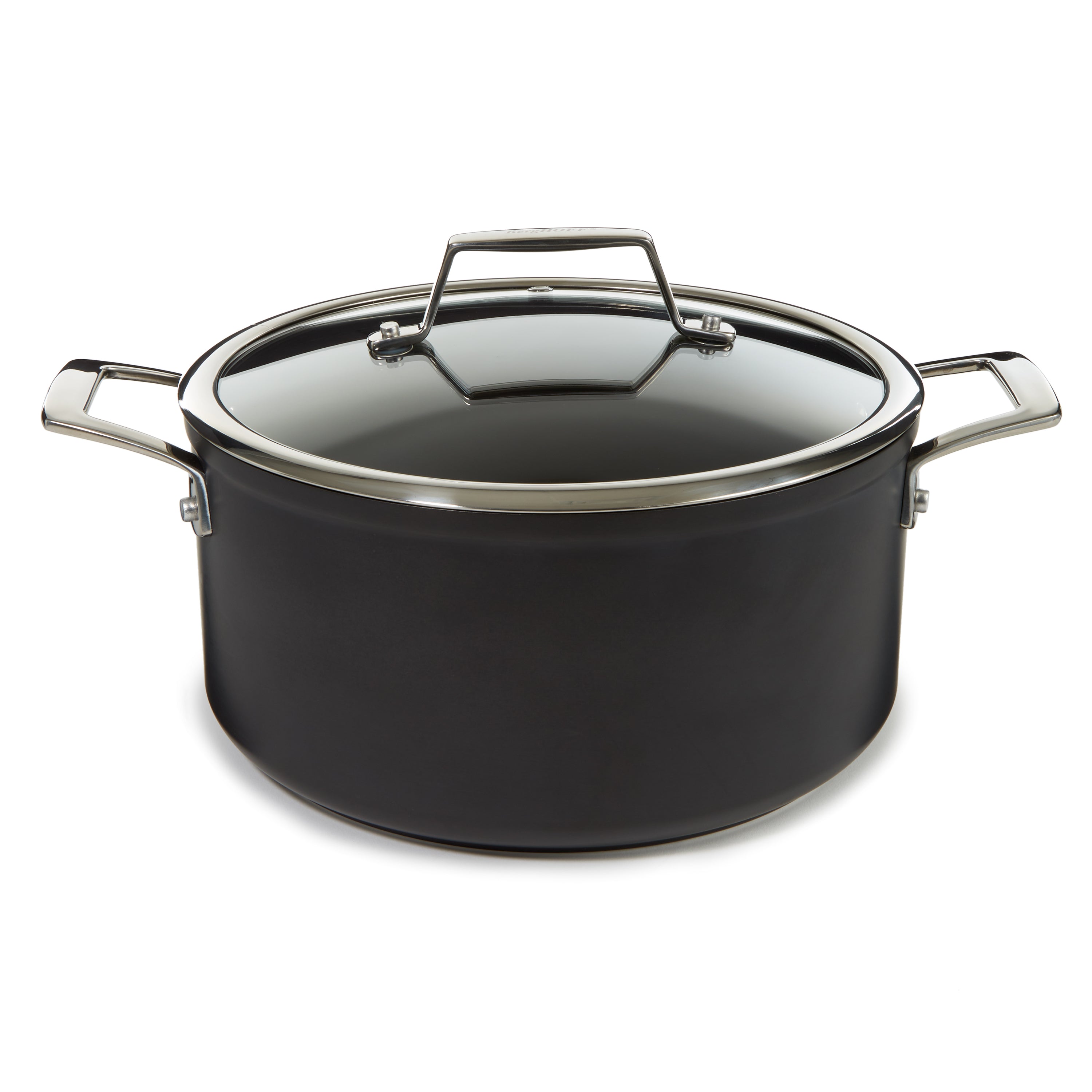 BergHOFF Essentials Nonstick Hard Anodized 10-Inch Stockpot 5.3 Quart with Glass Lid - Black Cookware for Soups, Stews & Pasta | Durable Kitchen Pot for Home Cooking & Meal Prep