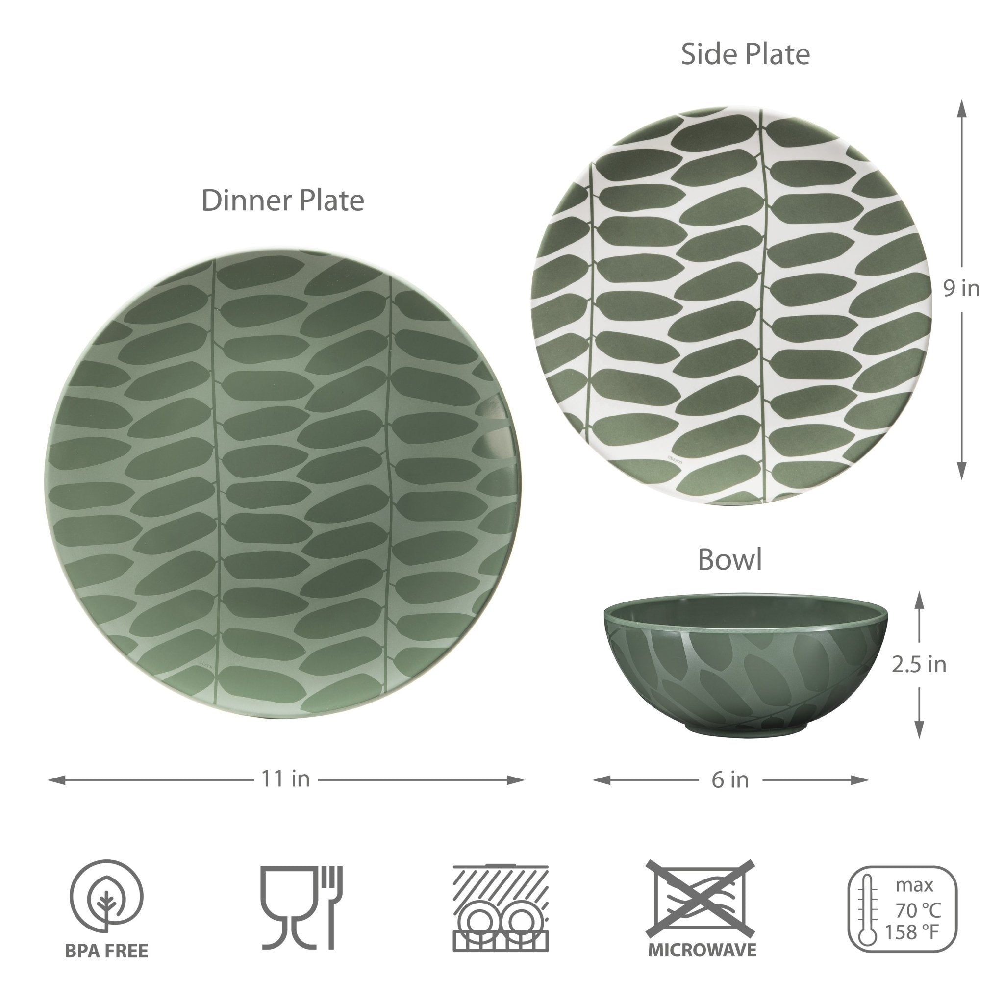 12-Piece Velvet Pine Green Melamine Dinnerware Set - Durable Plates & Bowls for Outdoor Dining, Picnics, and Camping