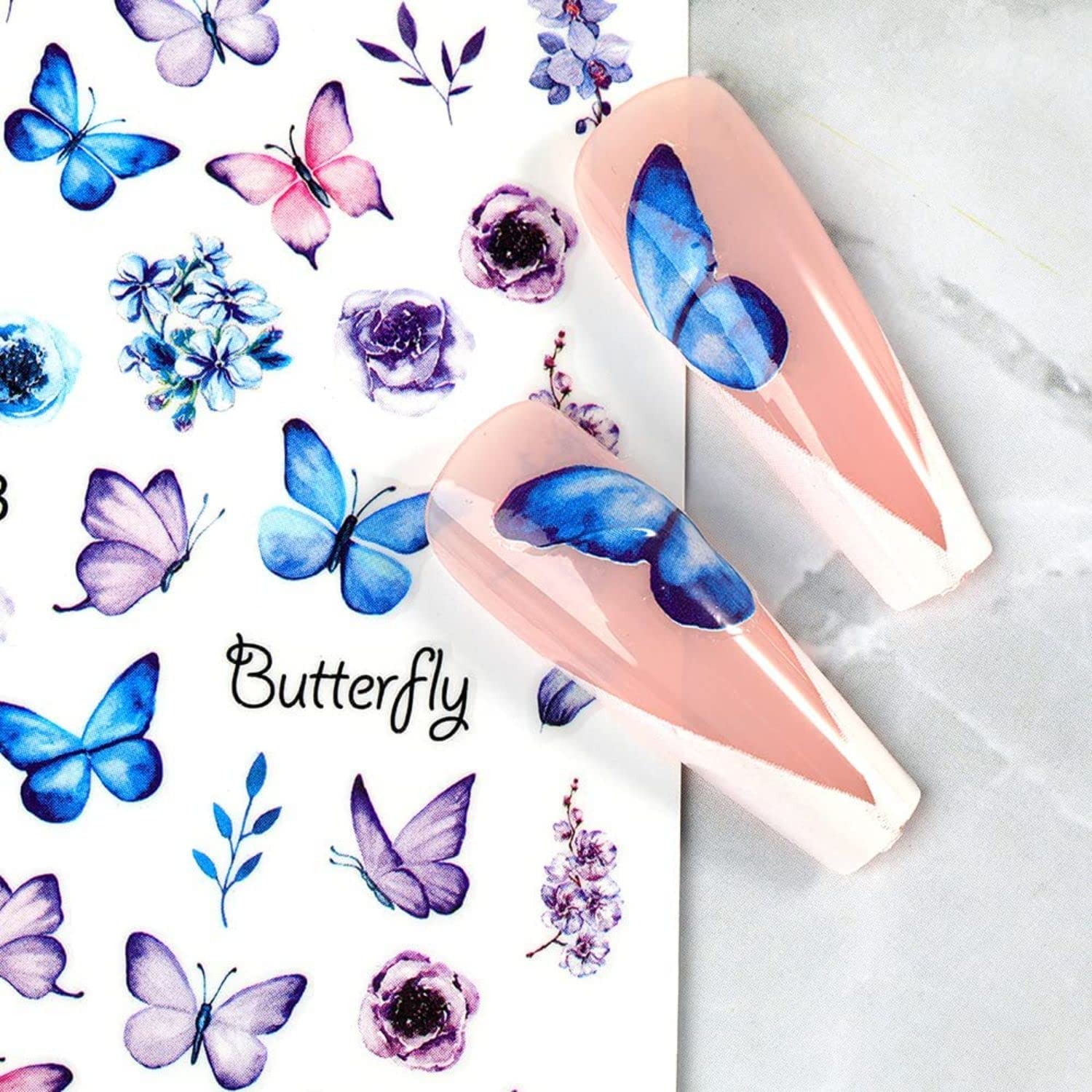 FAMEZA 12 Sheets 3D Nail Art Stickers - Multi-Shaped Butterfly Nail Decals, Self-Adhesive Nail Designs for Acrylic & Gel Nails | Perfect for DIY Manicures, Nail Salons & Home Nail Art