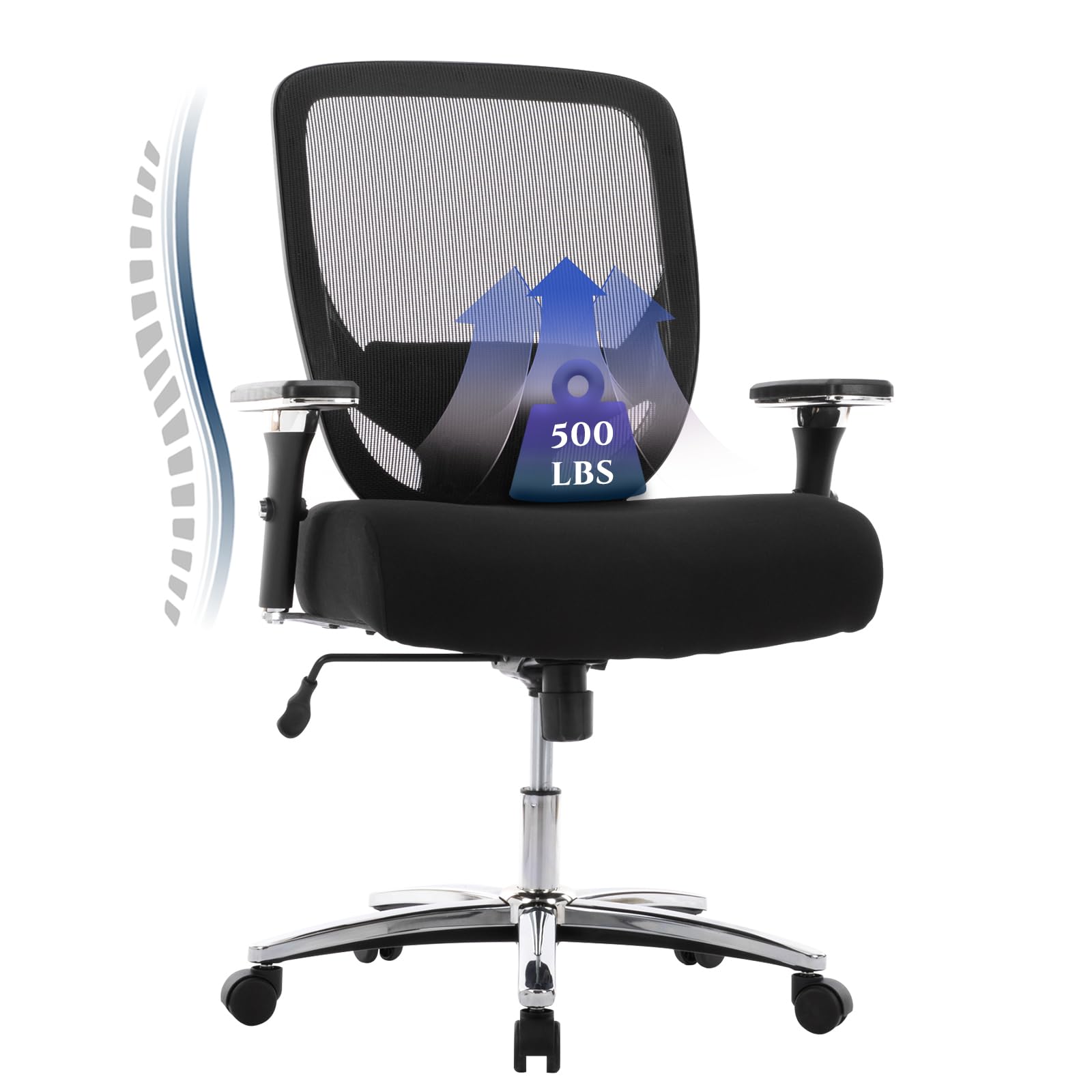 COLAMY Heavy Duty Office Chair 500lbs Capacity - Big & Tall Ergonomic Executive Chair with Wide Seat for Heavy People - Black - Perfect for Home Office, Gaming & Computer Workstations