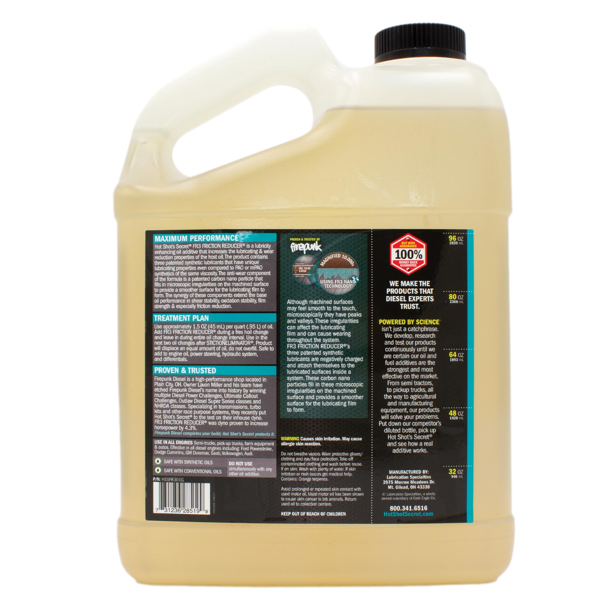 Hot Shot's Secret FR3 Synthetic Friction Reducer - 1 Gallon Engine Oil Additive for Gas & Diesel Engines | Improves Performance, Protects Engine & Boosts Fuel Economy | Ideal for Trucks, SUVs & Heavy-Duty Vehicles