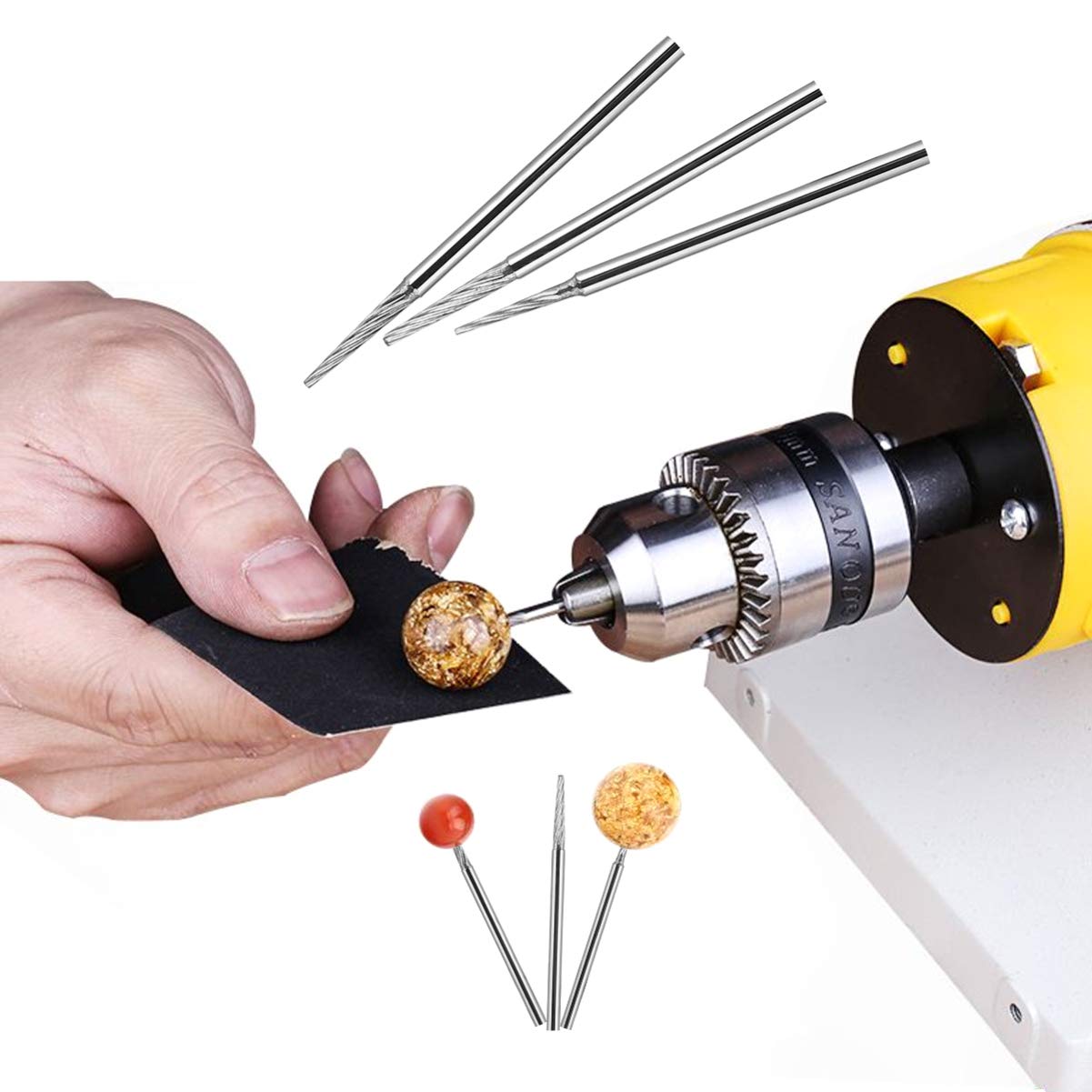 Hemoton 3-Piece Diamond Drill Bit Set - Carbide Rotary Grinding Burrs for Engraving, Carving & Tile Drilling | Perfect for DIY Crafts, Jewelry Making & Home Renovation Projects