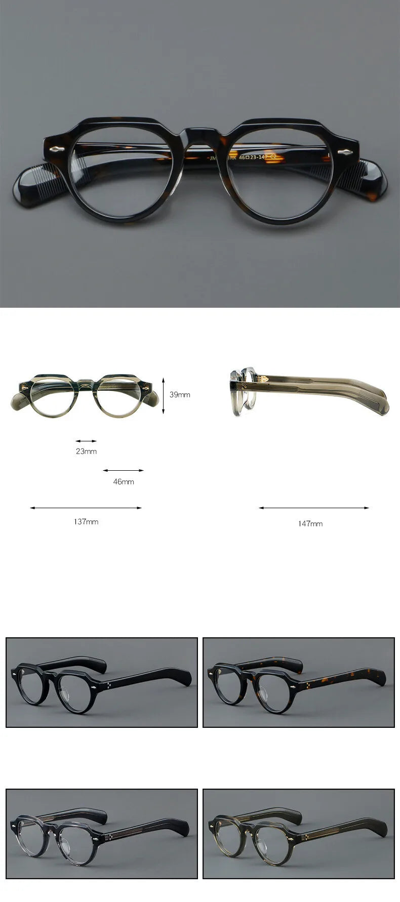 CCspace Women's Full Rim Flat Top Round Acetate Eyeglasses Frame 302359 - Lightweight & Stylish for Work, Reading & Everyday Fashion