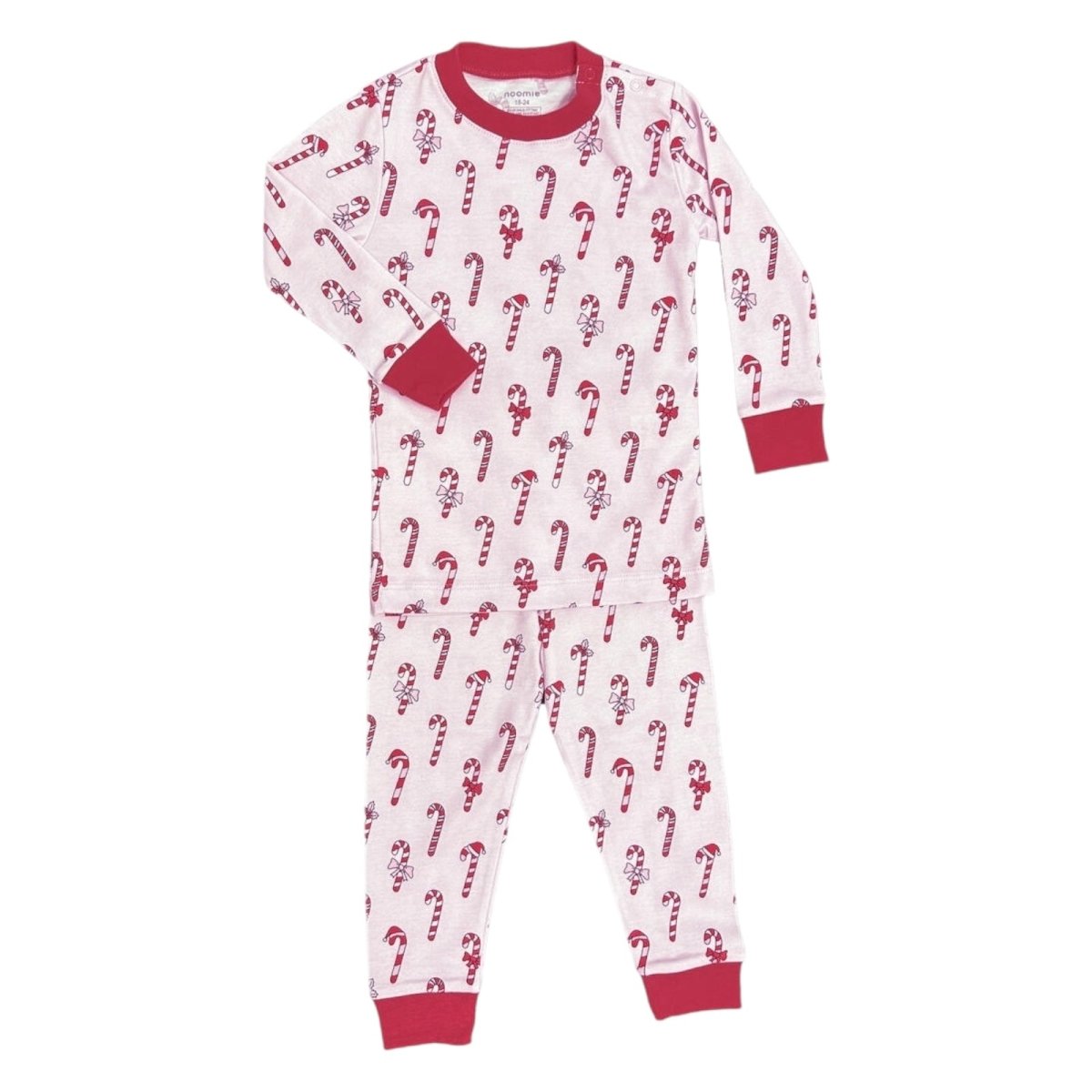 Festive Candy Cane Print Two-Piece Pajama Set for Women - Cozy Christmas Sleepwear for Holiday Parties & Family Gatherings