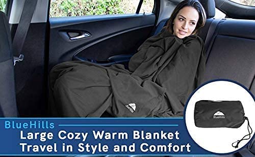 Premium Soft Ultra Compact Travel Blanket Set of 4 - Lightweight Airplane Blanket for Adults, Gray/Black/Navy/Royal Blue - Perfect for Flights, Camping, Road Trips & Office Use