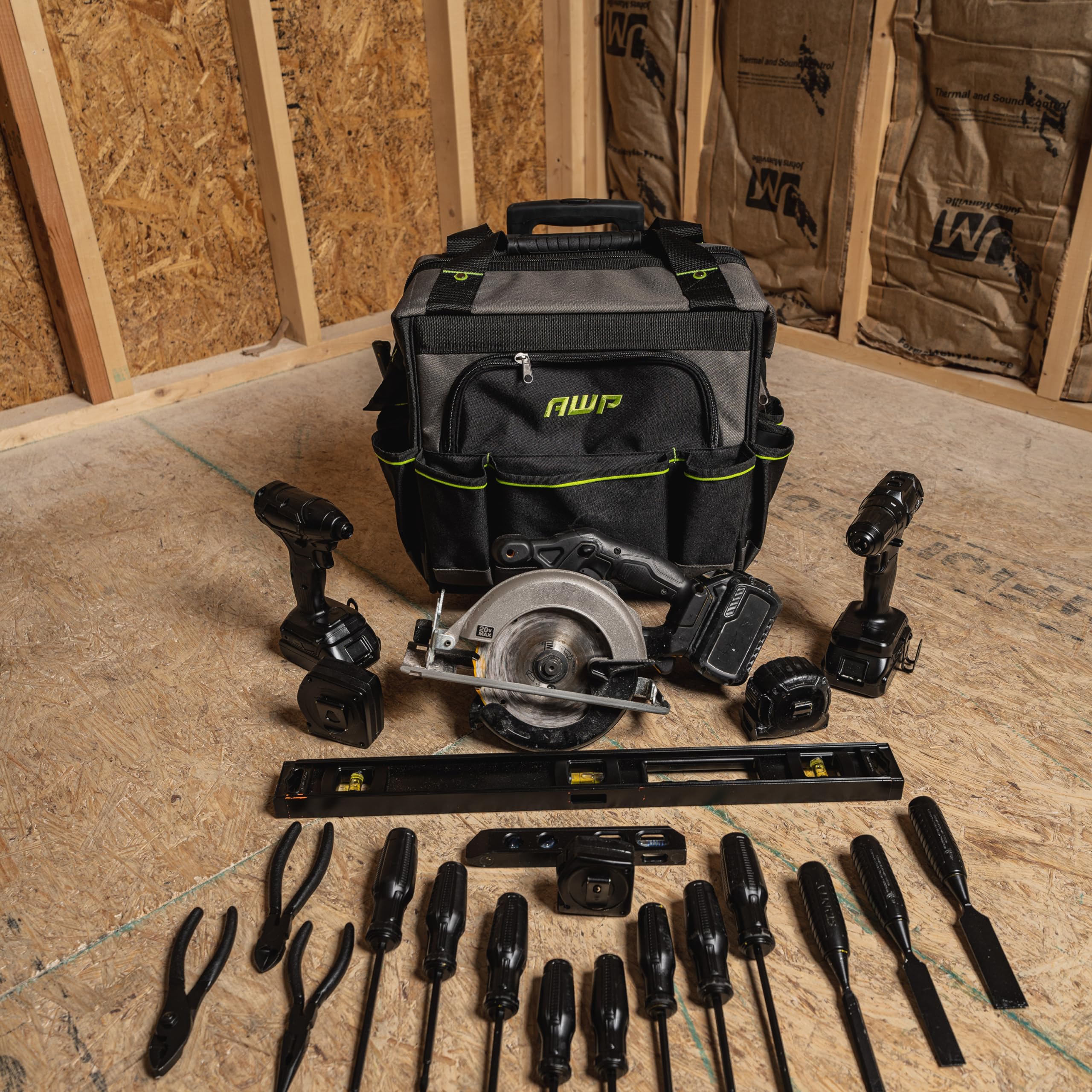 Heavy Duty AWP Tool Bag - Durable Construction Tool Organizer for Electricians, Plumbers & Contractors - Perfect for Job Sites, Workshops & Home DIY Projects