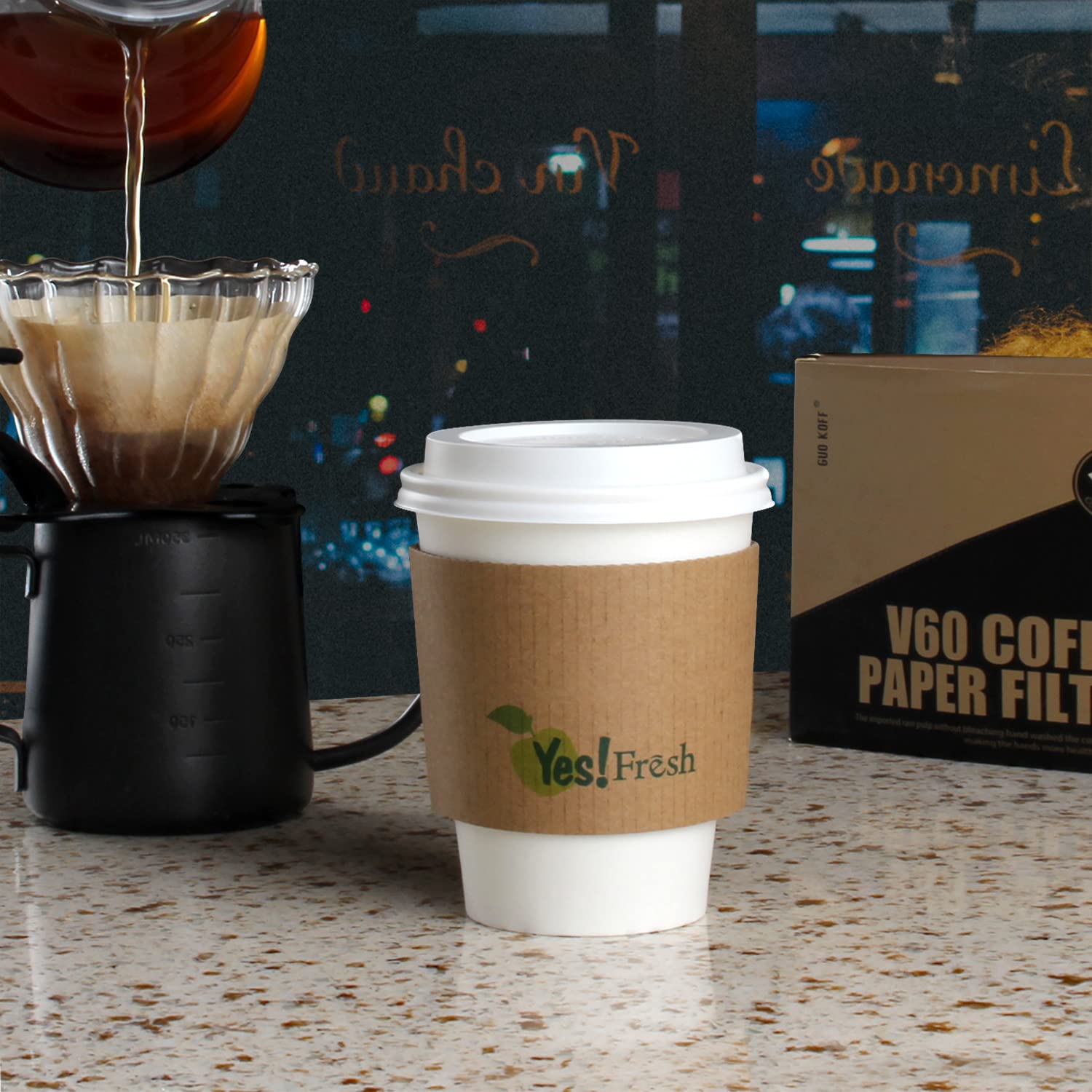 50 Pack 12oz Disposable White Paper Coffee Cups with Lids and Sleeves - Eco-Friendly To-Go Cups for Hot Chocolate, Tea, Coffee & Cold Beverages - Perfect for Cafes, Bistros, Offices & Home Use (50 Count)