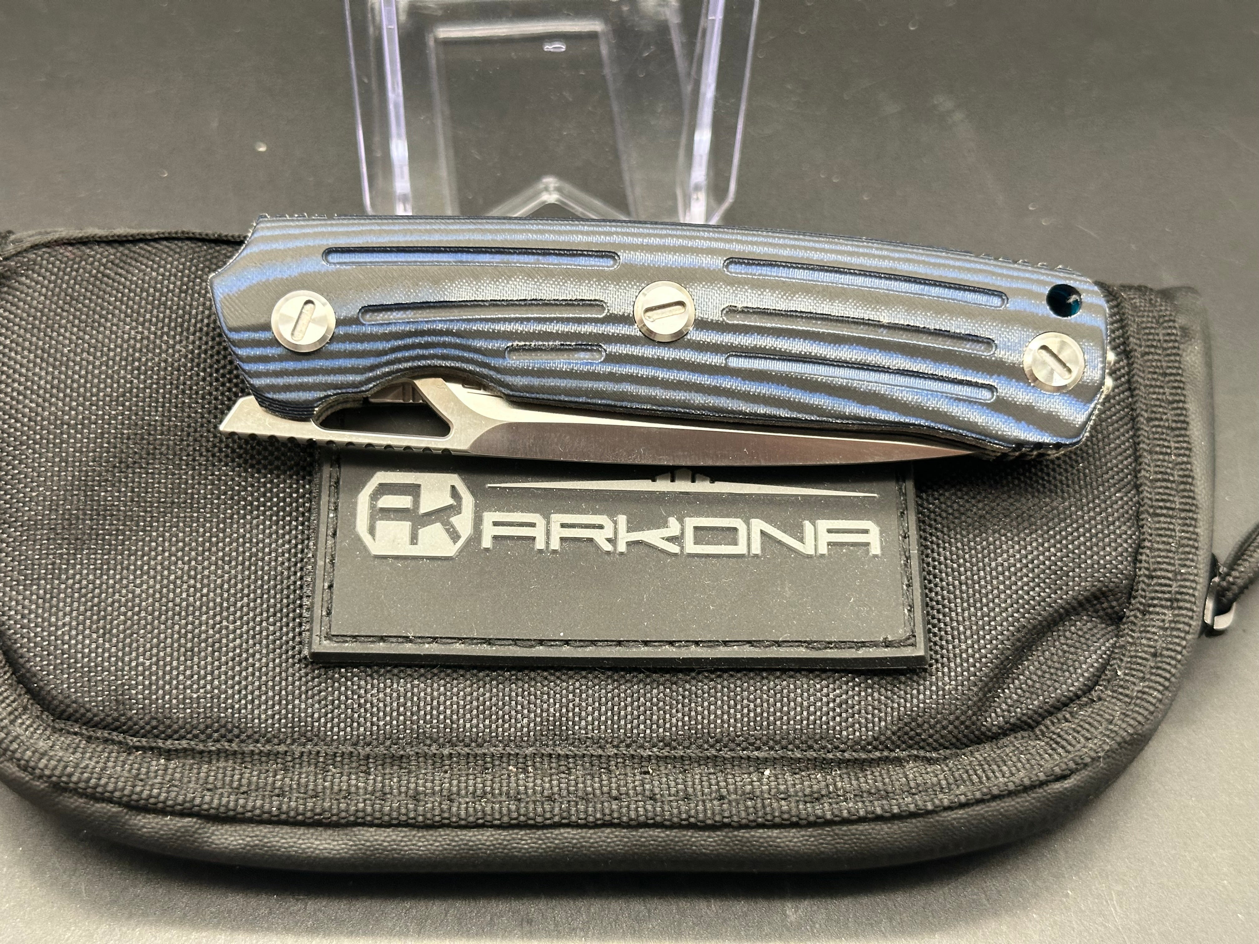 Arkona Nettle F Folding Knife with K110 Steel Blade & Blue/Black Micarta Handle - Outdoor Camping, Hunting, and EDC Pocket Knife
