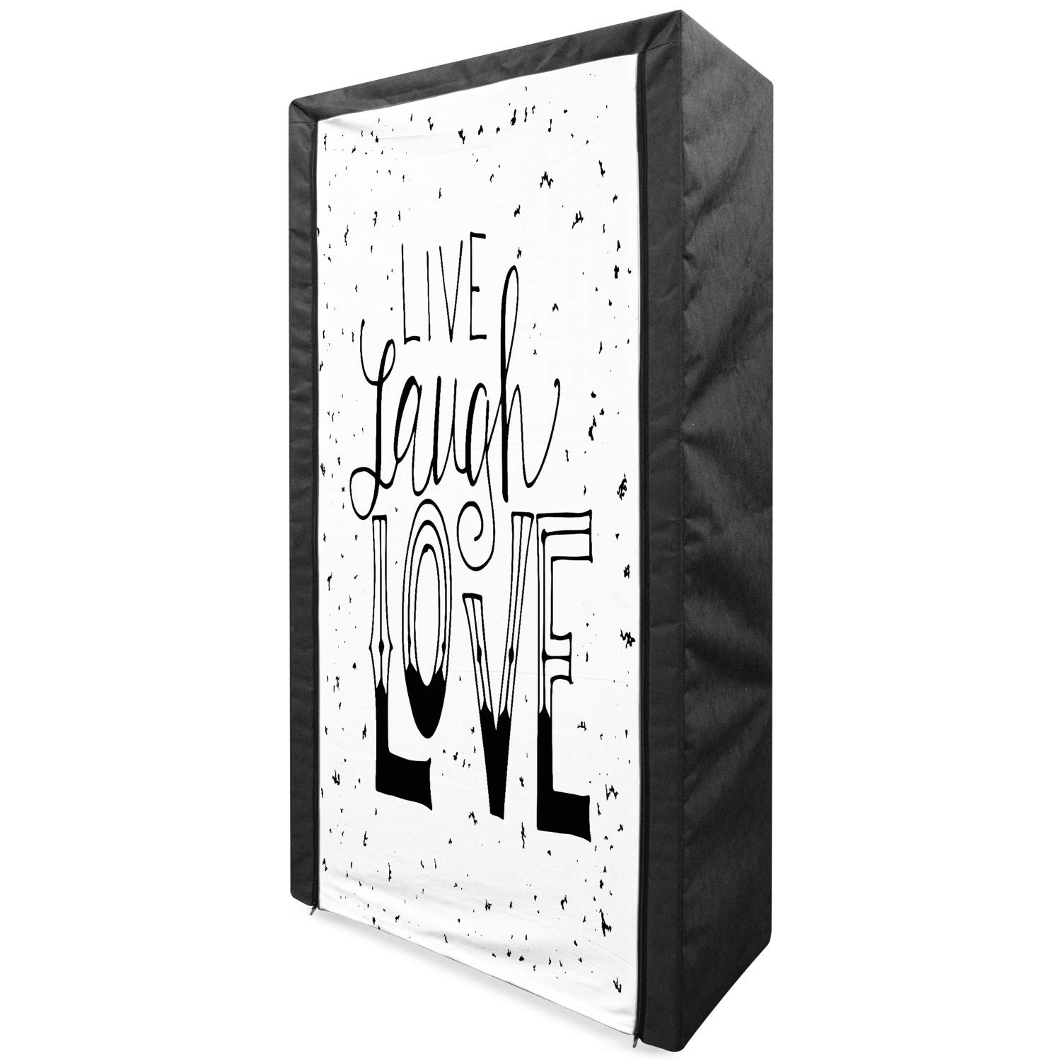 Ambesonne Portable Fabric Wardrobe - Live Laugh Love Hand-Drawn Typography Design, 33.5