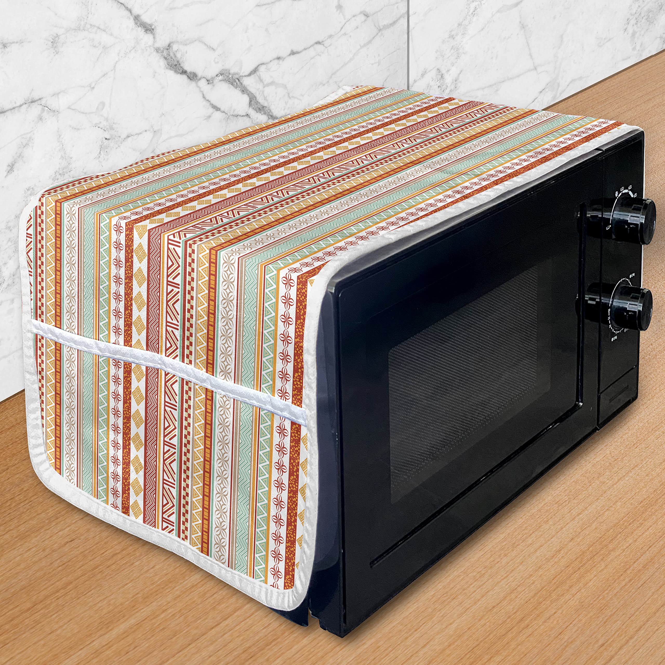 Ambesonne Tribal Microwave Oven Cover - Vintage Striped Geometric Floral Print, Water Resistant Kitchen Organizer with Pockets, 36