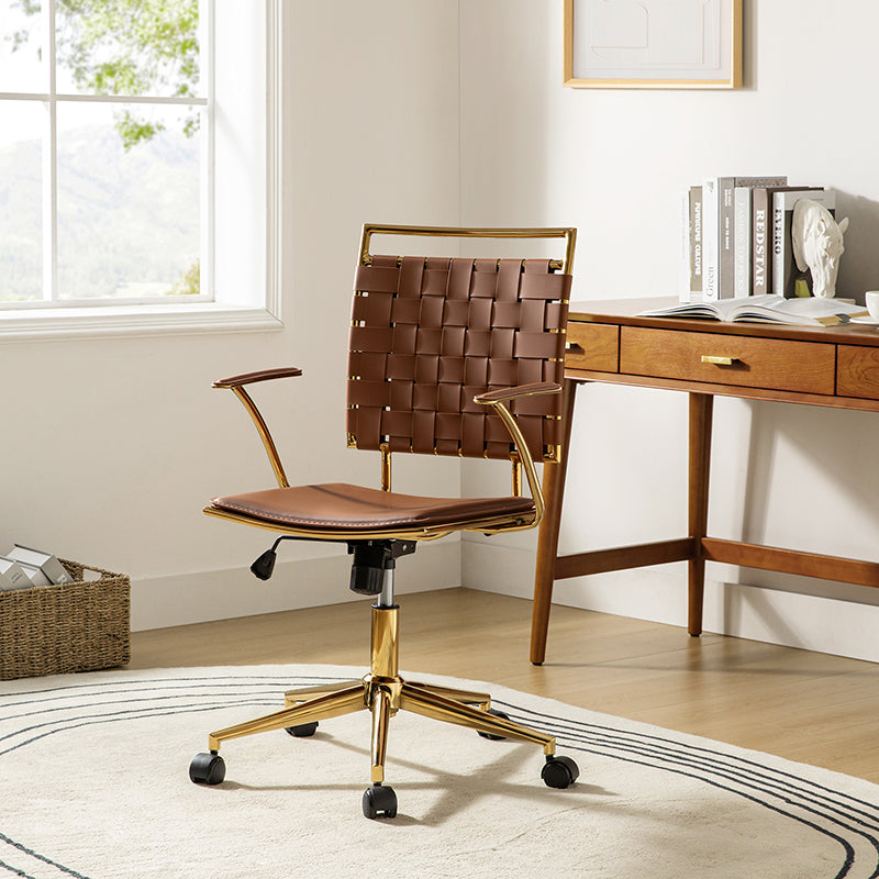 Amalia Modern Rattan Weaving Swivel Office Chair with Backrest - Ergonomic Desk Chair for Home Office, Study & Workspace