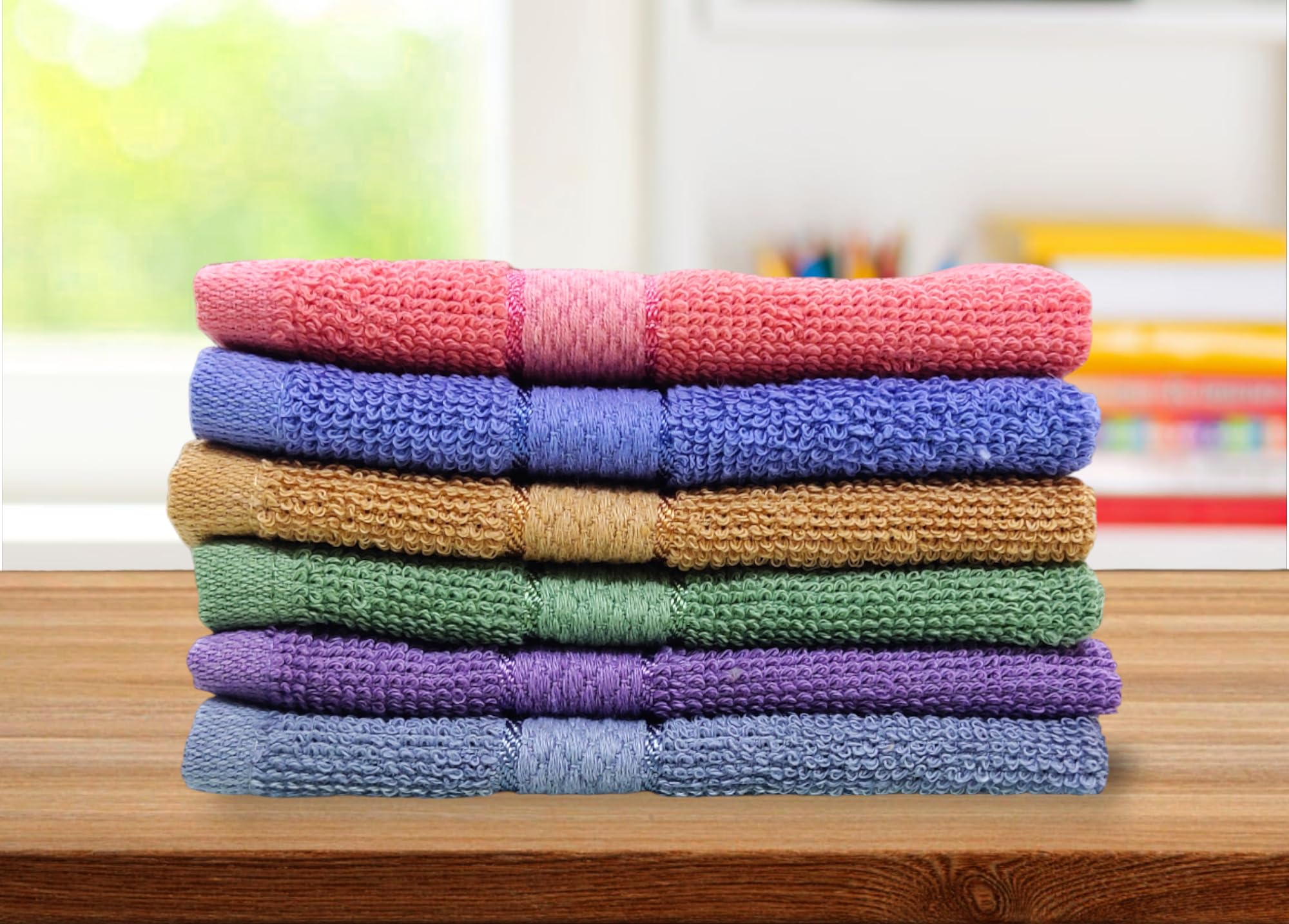 Caslino - 6 Pack Soft & Absorbent Cotton Face Towels, 25x25cm, 400 GSM, for Women & Men (Multicolor) - Perfect for Gym, Travel, Spa & Daily Skincare Routine