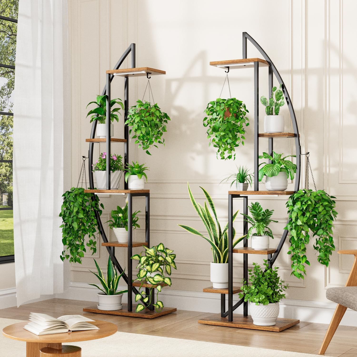 6 Tier Tall Metal Plant Stand with Grow Lights - 63