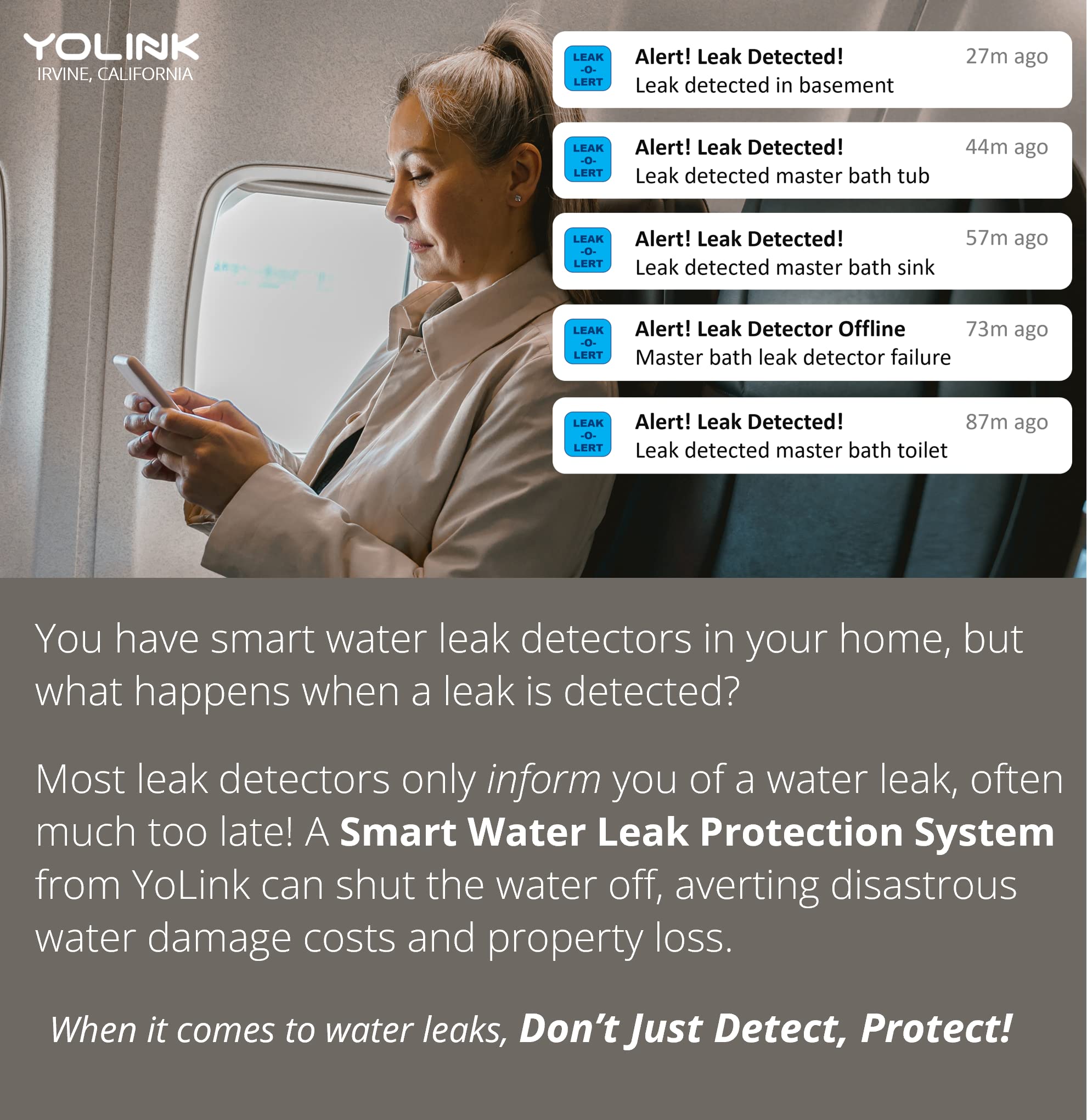 YoLink Smart Home Starter Kit with Hub & 4 Water Leak Sensors | SMS/Email/Push Alerts | 1/4 Mile LoRa Range | Alexa & IFTTT Compatible | Perfect for Basement, Bathroom & Kitchen Leak Detection