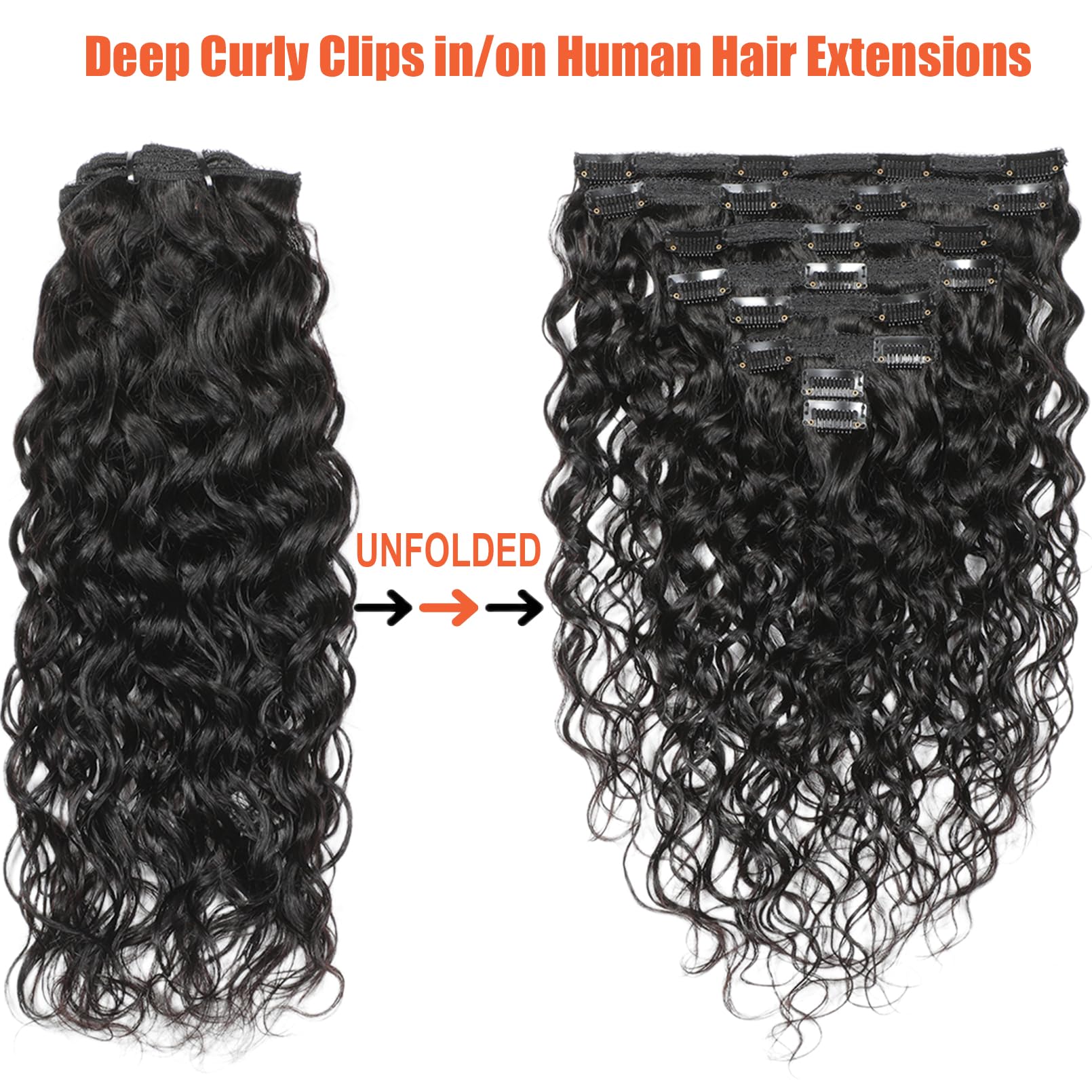 8Pcs 20Clips 120g Brazilian Virgin Remy Human Hair Extensions - Deep Curly Wavy Clip In Hair for Women, 16 Inches Natural Color | Perfect for Daily Styling, Parties & Special Occasions