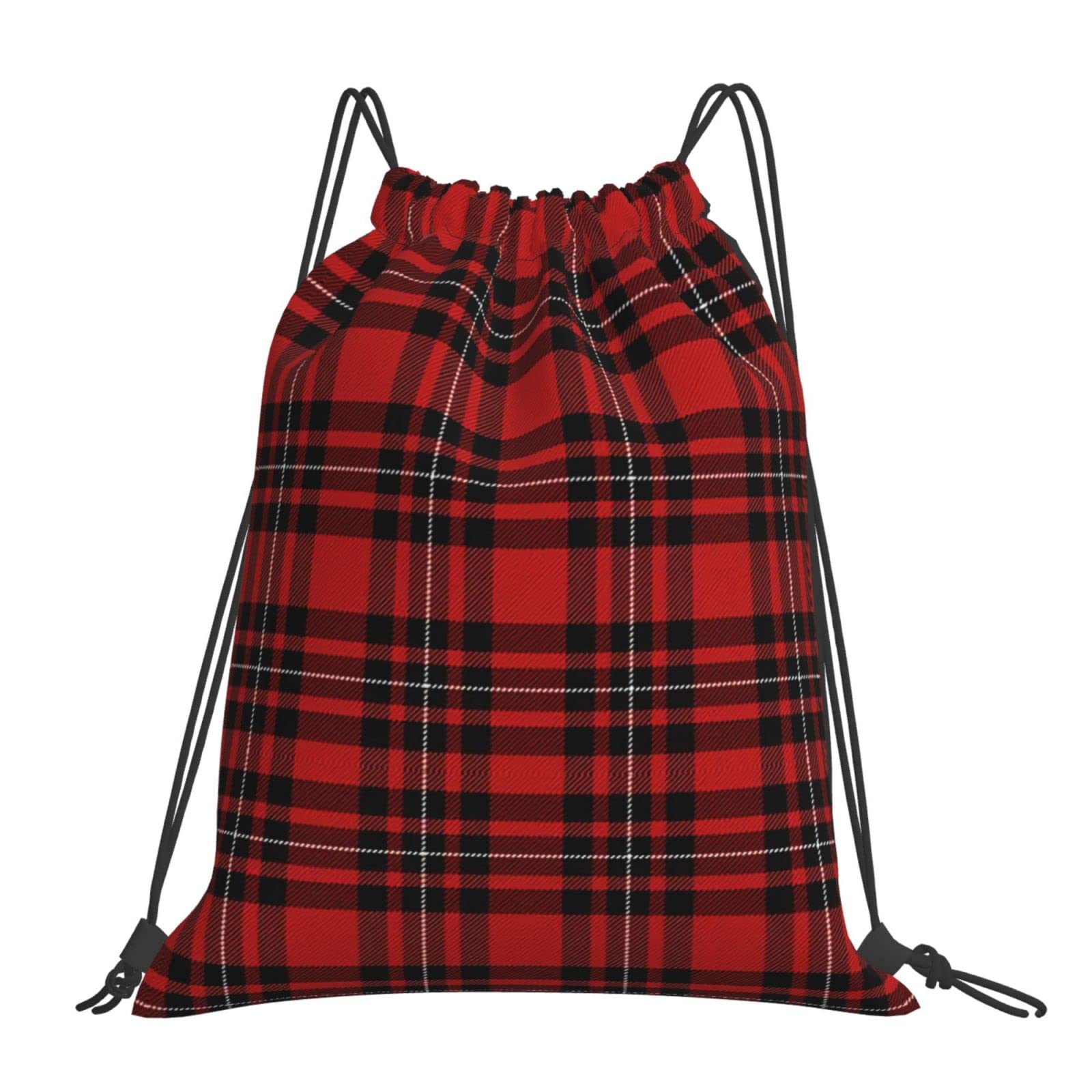Stylish Red Tartan Pattern Unisex Drawstring Backpack - Waterproof Polyester Cinch Sack for Gym, Sports & Casual Use - Perfect Daypack for Women & Men - Ideal for Workouts, Travel & Everyday Carry