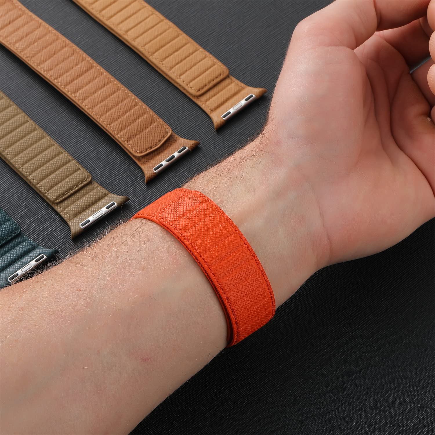 Premium SYNCHRO Saffiano Leather Apple Watch Band - Magnetic Link Compatible with Series Ultra/8/7/6/5/4/3/2/SE (38mm-49mm) - Durable Real Leather Strap for Men & Women - Perfect for Workouts, Office & Everyday Wear