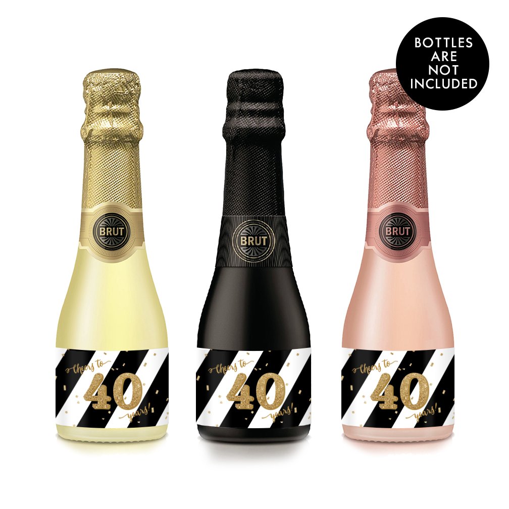 40th Birthday & Fortieth Wedding Anniversary Party Gift Set - 20 Mini Champagne Wine Bottle Labels - Cheers to 40 Years - Perfect for Wife, Sister, Aunt & Coworker - Great for Celebrations, Toasts & Special Occasions