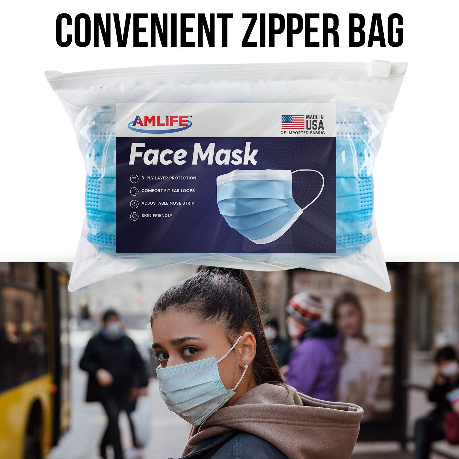 AMLife 3-Ply Disposable Face Masks (100-Pack) - Yellow for Daily Protection