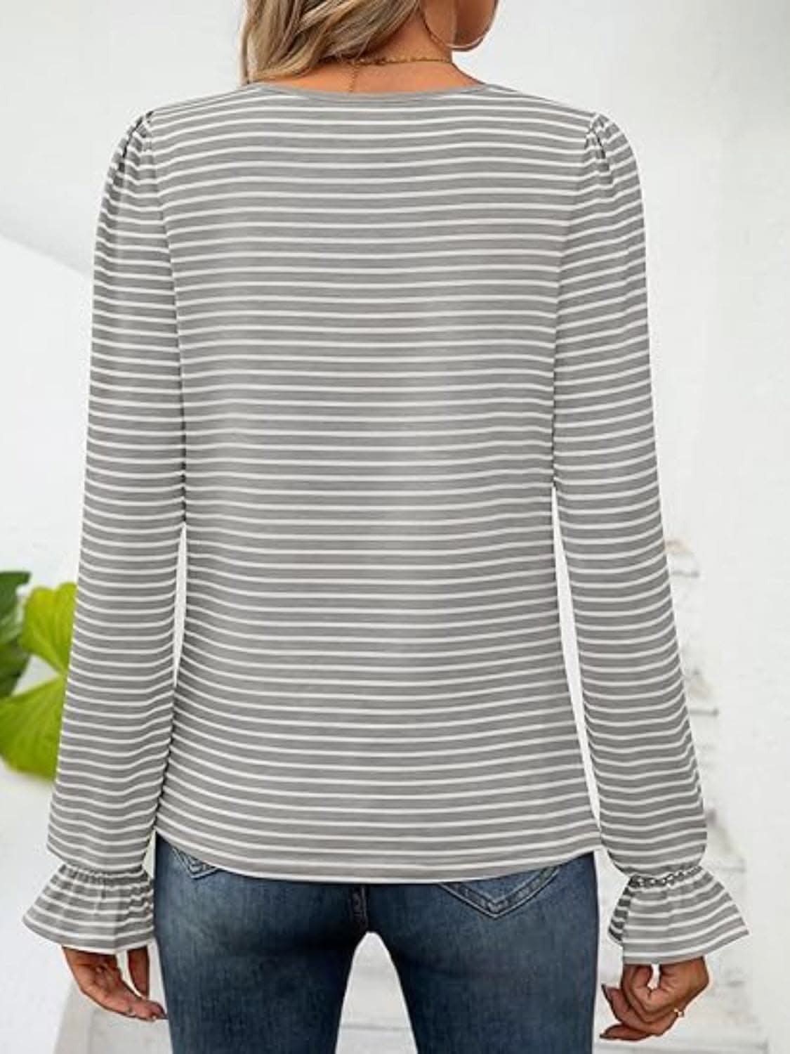 Stylish Striped Flounce Sleeve Blouse for Women - Trendy Casual & Party Wear - Perfect for Office, Date Night and Summer Outfits
