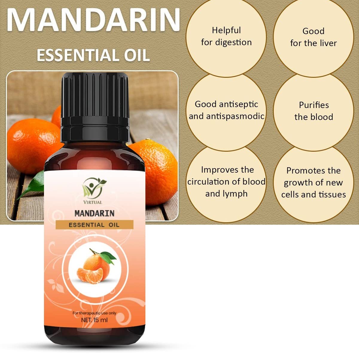 100% Pure Therapeutic Grade Mandarin Essential Oil - 15ml for Hair Growth, Skin Care & Acne Treatment | Aromatherapy, Massage & DIY Beauty Recipes