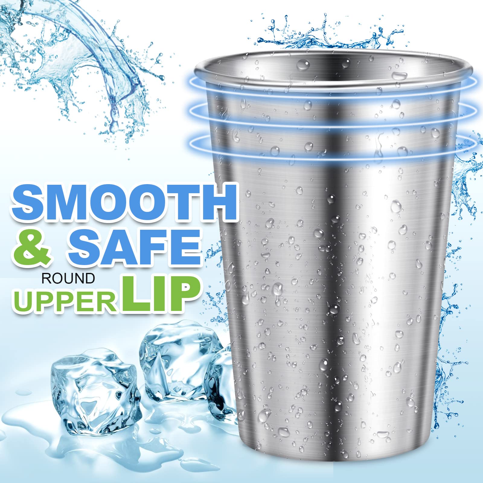 Honeydak 16 Pack 16 oz Stainless Steel Cups - Stackable Metal Camping Tumblers, Shatterproof Drinking Glasses for Adults | Perfect for Travel, Outdoor Adventures, Camping, Picnics, BBQs & Everyday Use