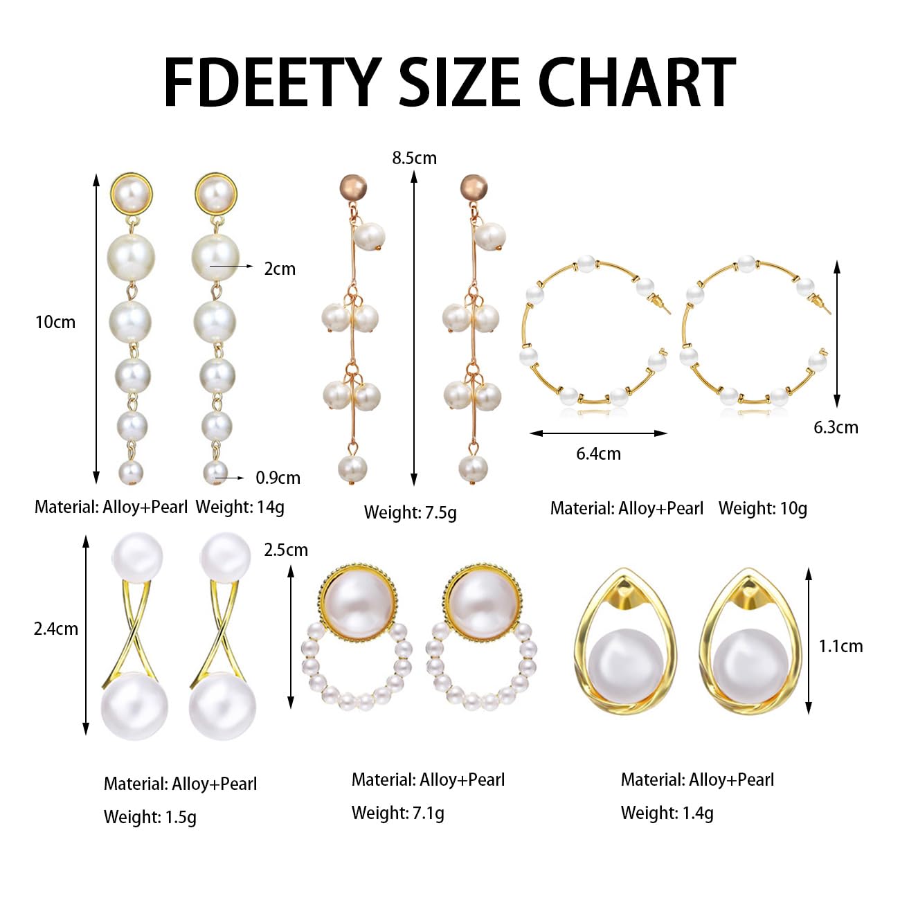 FDEETY 6 Pairs Pearl Earrings Set for Women - Long Tassel Drop Dangle Earrings, Tiny Chain Pearl Jewelry, Boho Fashion Accessories - Perfect Gift for Birthday, Wedding & Party Occasions