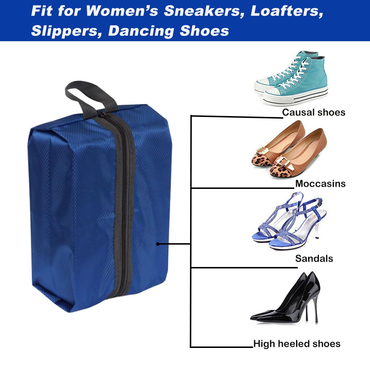 4 Pack Washable Travel Shoe Bags - Blue Nylon & Oxford Fabric with Zipper Closure | Perfect for Gym, Vacation & Organization