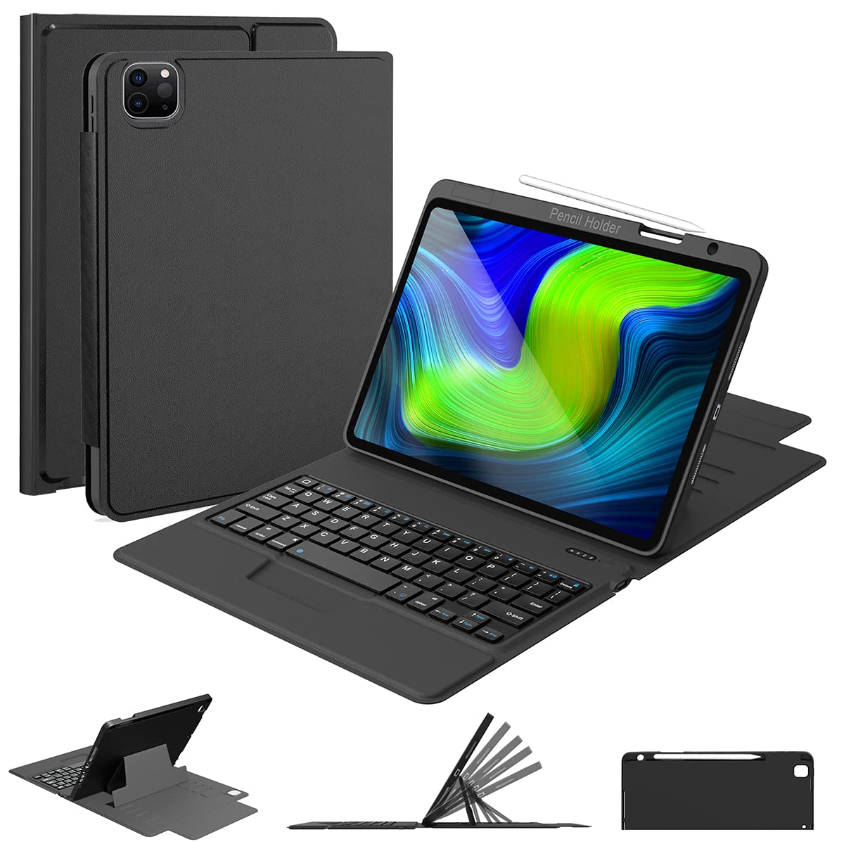 Premium iPad Air 5th/4th Gen Case with Wireless Bluetooth Keyboard (10.9 Inch) - Compatible with iPad Pro 11 (1st/2nd/3rd Gen) - Built-in Apple Pencil Holder - Perfect for Work, Study & Travel (Black)