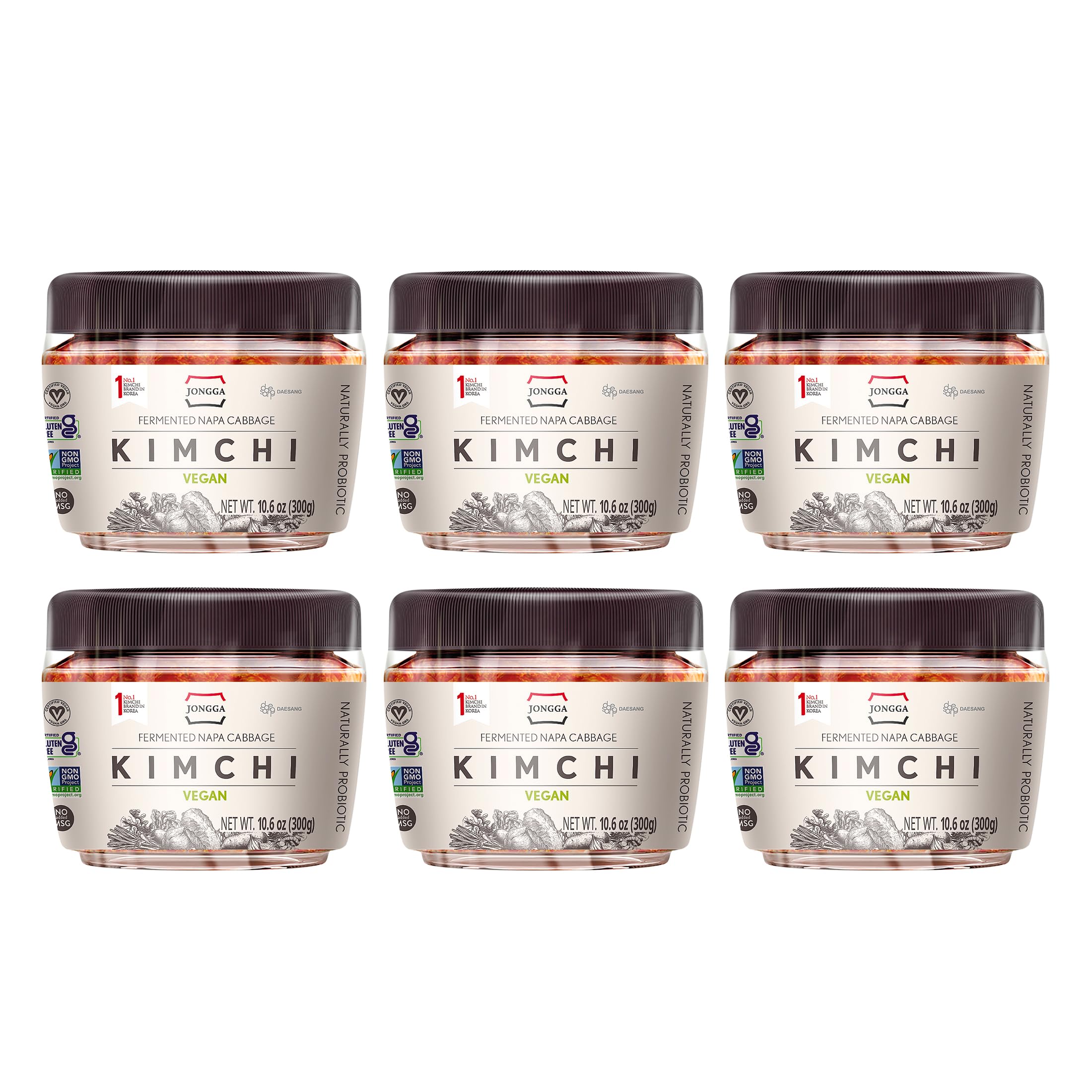 JONGGA Authentic Korean Vegan Kimchi - Cold Chain Sliced (300g x 6 Pack) | Premium Traditional Recipe | Made in USA | Perfect for Bibimbap, Kimbap & Korean BBQ