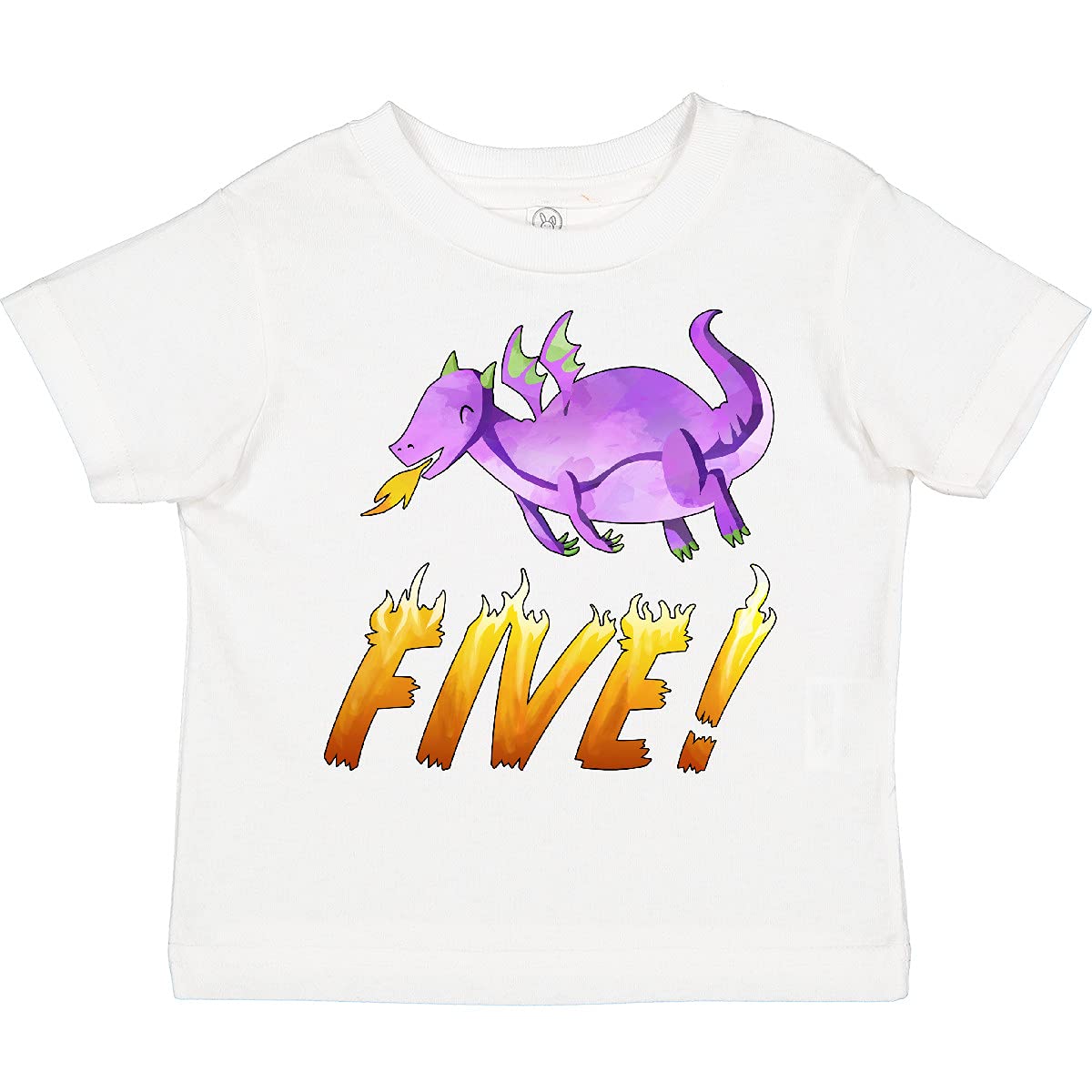 inktastic 5 Fifth Birthday Purple Dragon Breathing Fire Toddler T-Shirt - Fun Birthday Party Outfit for Boys & Girls