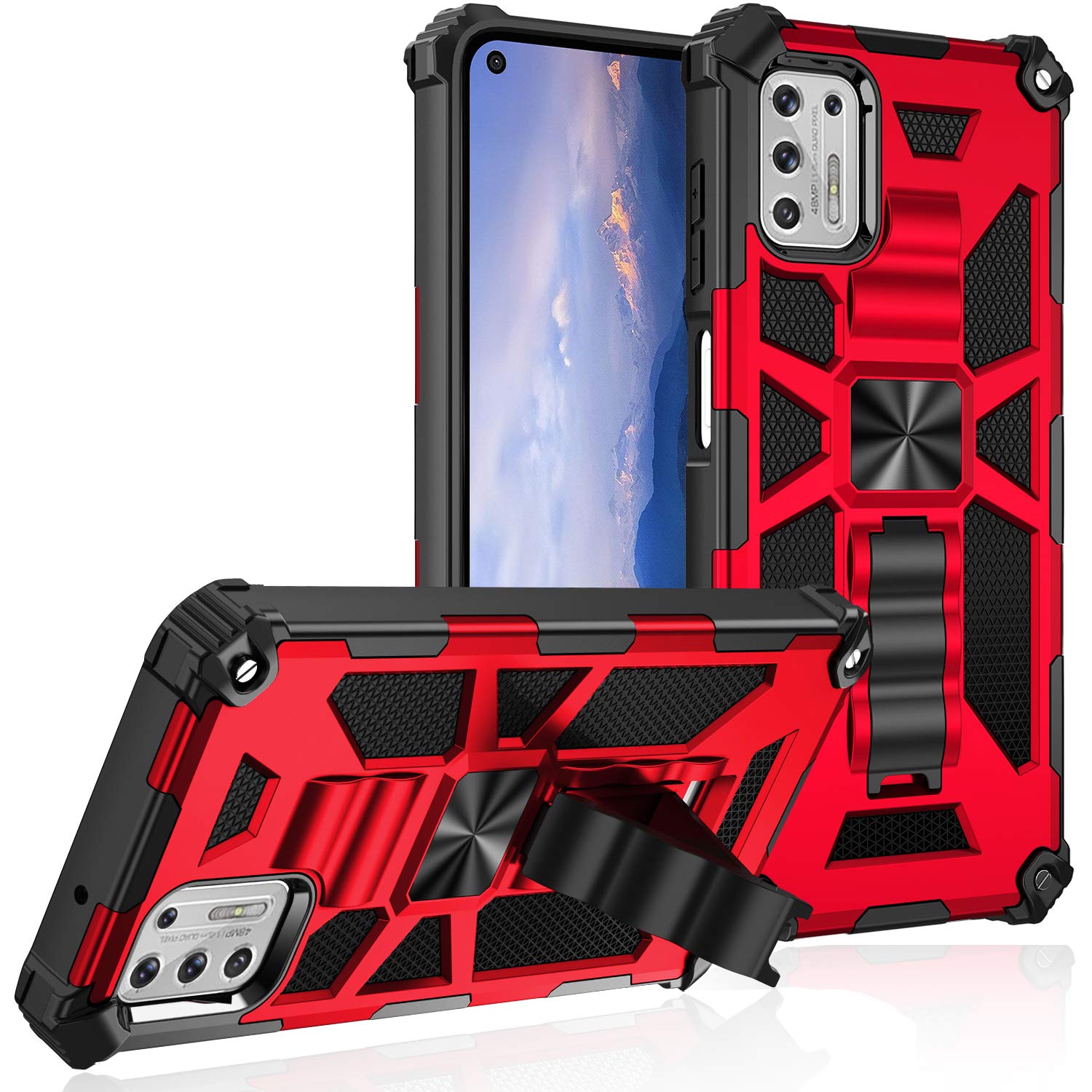 Military Grade Drop Tested Case for Moto G Stylus 2021 - Shockproof Protective Cover with Built-in Kickstand & Magnetic Car Mount Compatibility (Red) - Perfect for Outdoor Adventures, Work & Daily Use