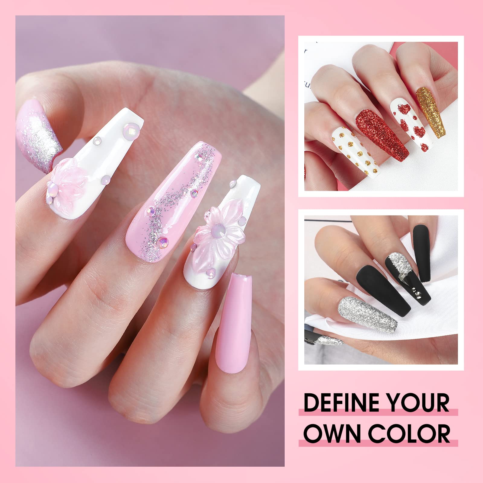 Professional Acrylic Nail Kit with Electric Drill - 6 Colors Acrylic Powder & 24PC Glitter Powder Set - Complete Nail Supplies with Rhinestones & Tips for Beginners - Perfect for Home Manicures, Salon Use & DIY Nail Art