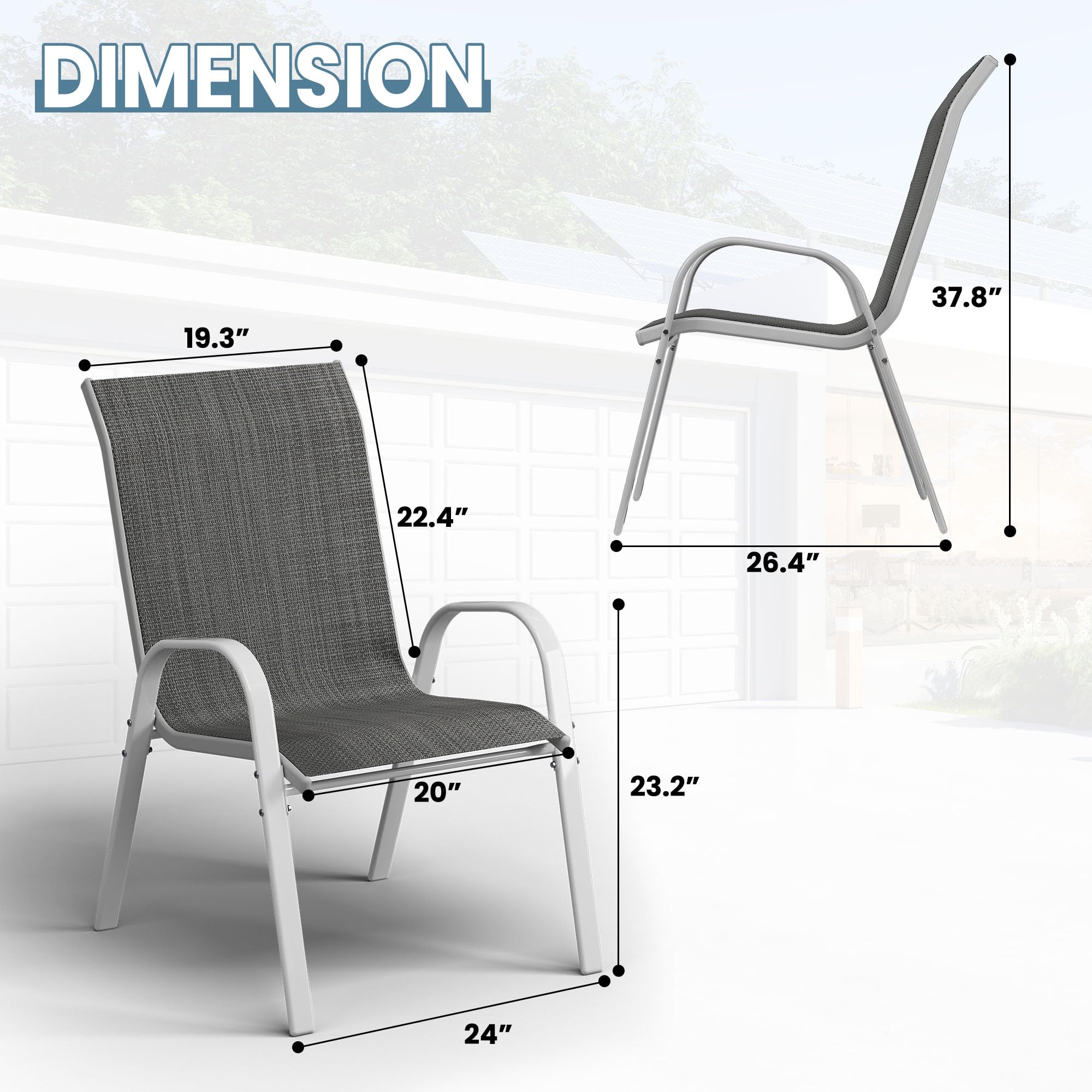 **Amopatio 4-Piece Stackable Patio Chairs Set – All-Weather Outdoor Dining Chairs, Breathable & Comfortable Silver Garden Furniture for Backyard, Deck, Poolside – Dark Grey**    *(Perfect for outdoor dining, BBQs, poolside relaxation, and garden gatherings)*