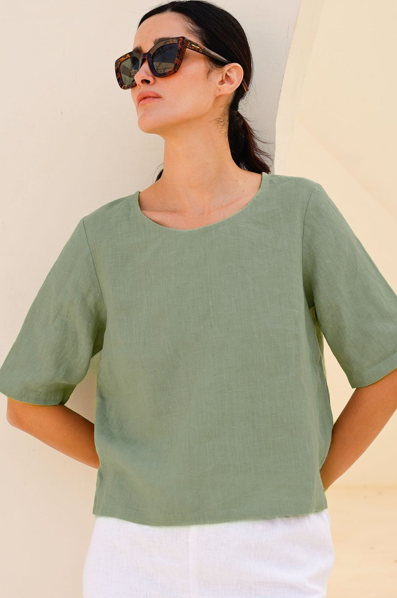 Linen Shell Top Women's Light Khaki - Breathable Summer Blouse for Beach, Office & Casual Wear
