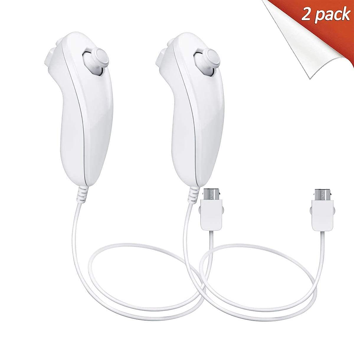 2-Pack White Wii Nunchuck Controller - Replacement for Nintendo Wii Gaming Accessories - Perfect for Multiplayer & Fitness Games