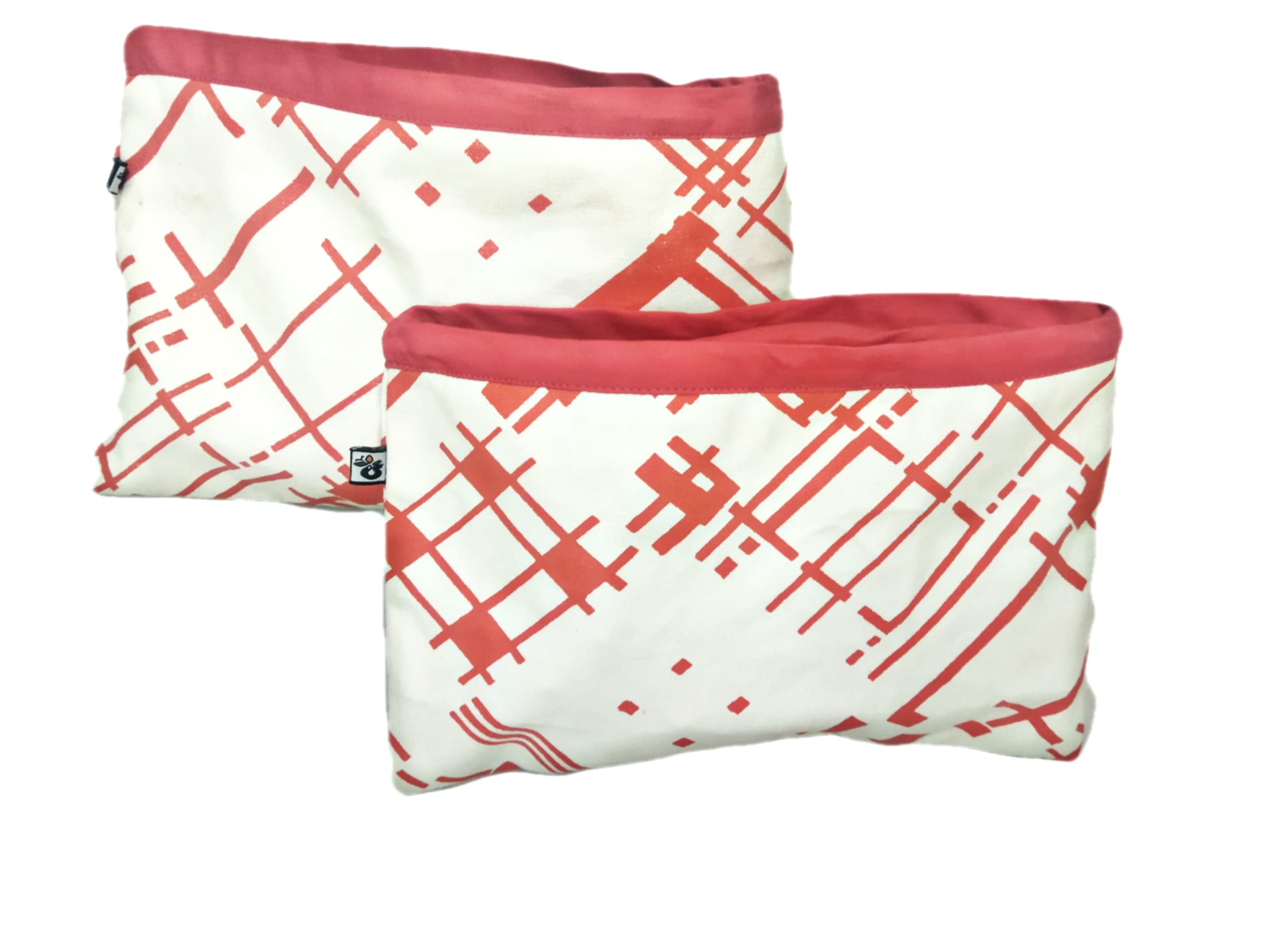 Eco-Friendly Cotton Canvas Printed Coin Holder & Pencil Pouch for Men & Women – Multi-Functional Travel Organizer, Makeup Bag, Toiletry Kit – Large Capacity (2-Piece Set, Grey with Red Line) – Perfect for Beach Trips, Camping & Daily Essentials Storage