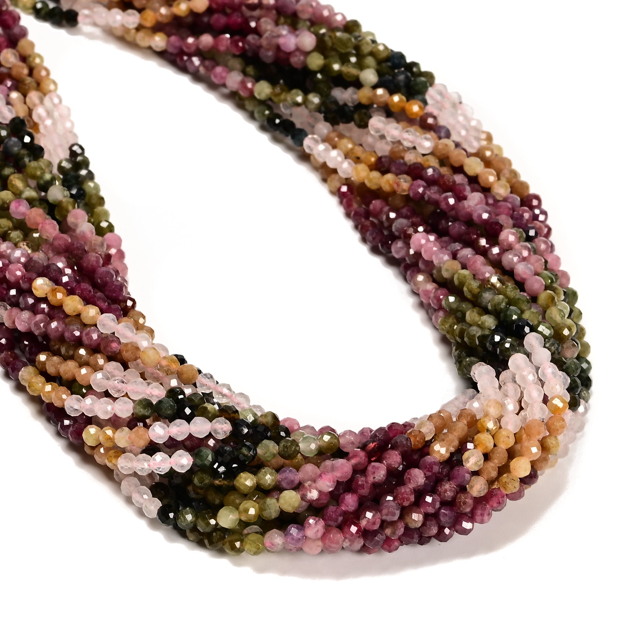 Natural Gradient Multi-Color Tourmaline Faceted Round Beads 3mm 15.5