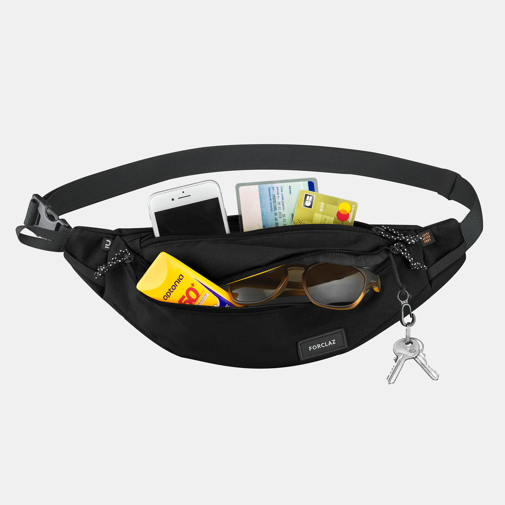Forclaz Travel 2 L Belt Bag - Lightweight Waist Pack for Hiking, Running & Travel - Hands-Free Storage for Essentials - Perfect for Outdoor Adventures & Daily Commutes