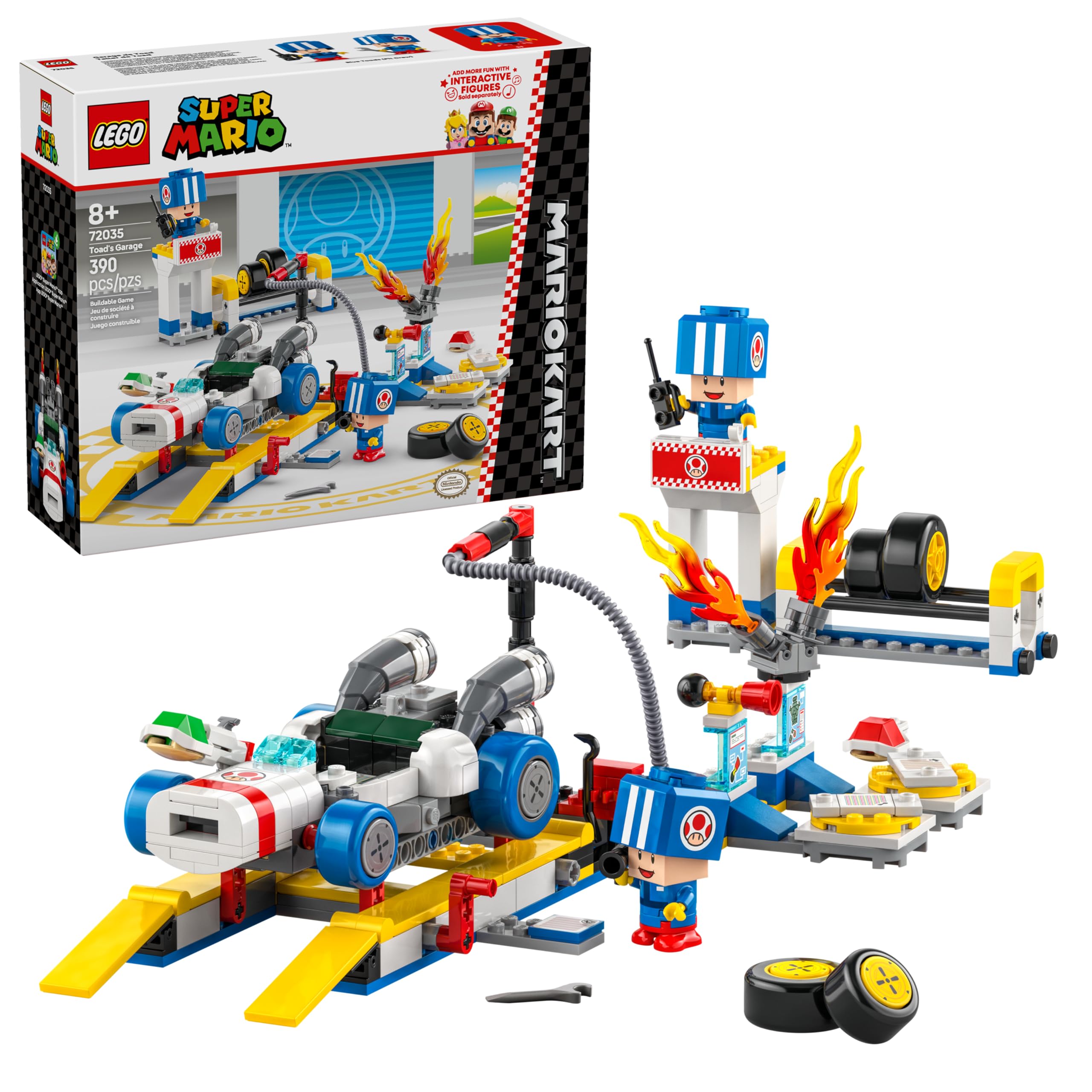 LEGO Super Mario Mario Kart Toad's Garage Building Set - Nintendo Toy for Kids Ages 8+, Boys & Girls - Collectible 72035 with 2 Blue Toad Figures - Perfect Birthday Gift for Mario Kart Fans - Fun Interactive Play & Display Piece for Home or Office