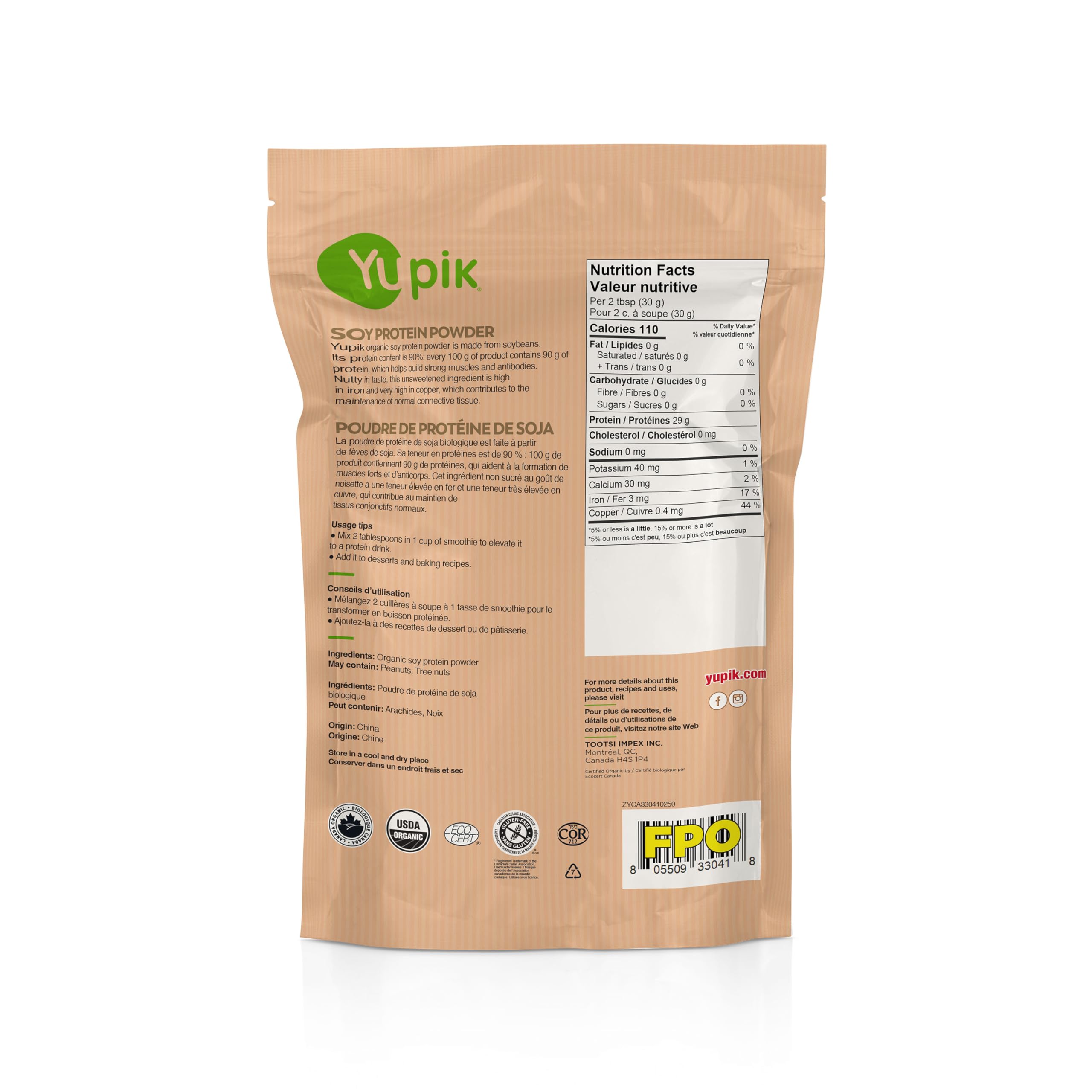 Organic Soy Protein Powder 250g - 90% High Protein, USDA Certified, Non-GMO, Vegan, Gluten-Free, Kosher | Iron & Copper Rich Superfood for Smoothies, Baking & Post-Workout Recovery