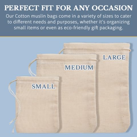 500pcs Small Muslin Drawstring Bags 2.75x4 Inch - 100% Cotton Reusable Tea Bags & Jewelry Gift Pouches - Natural Hem Spice Sachets Made in USA - Perfect for Wedding Favors, Party Gifts & DIY Crafts