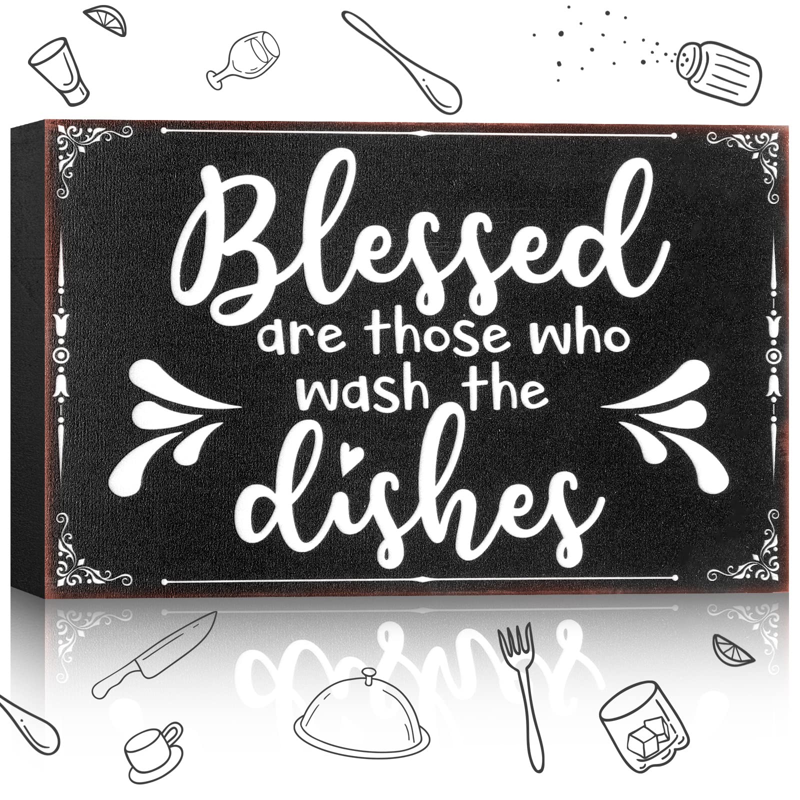 Jetec Wooden Farmhouse Kitchen Decor - Black and White Modern Wall Art, Rustic Decorative Tray for Shelf, Home Cabinets & Coffee Counter | Perfect for Farmhouse, Cottage & Vintage Style Kitchens