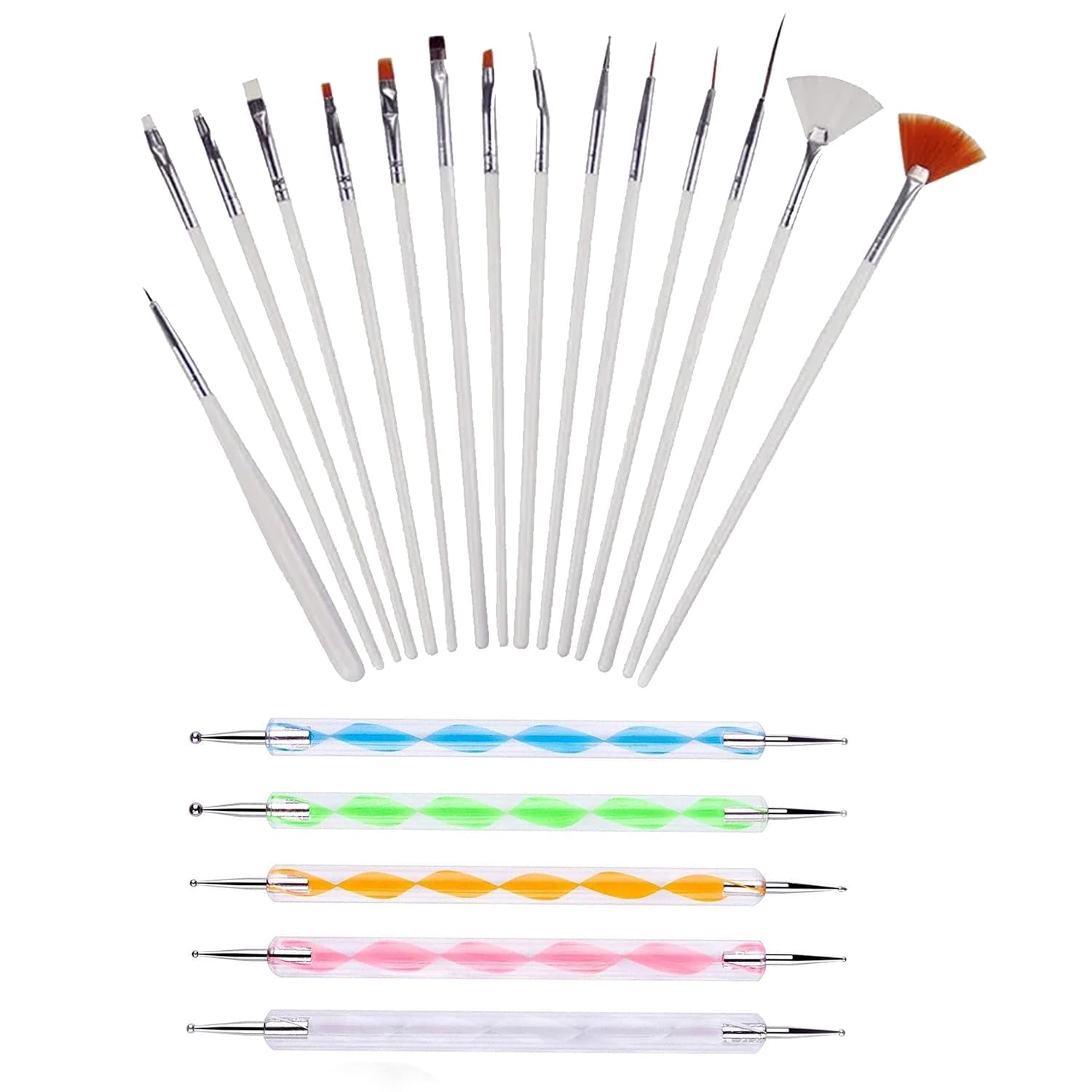 20 Pcs Professional Nail Art Brush Set - Dotting Tools, Polish Brushes & Acrylic Nail Design Kit with Handle Grip for Manicure, Pedicure & Nail Art - Perfect for Salon, Home Use & DIY Nail Designs