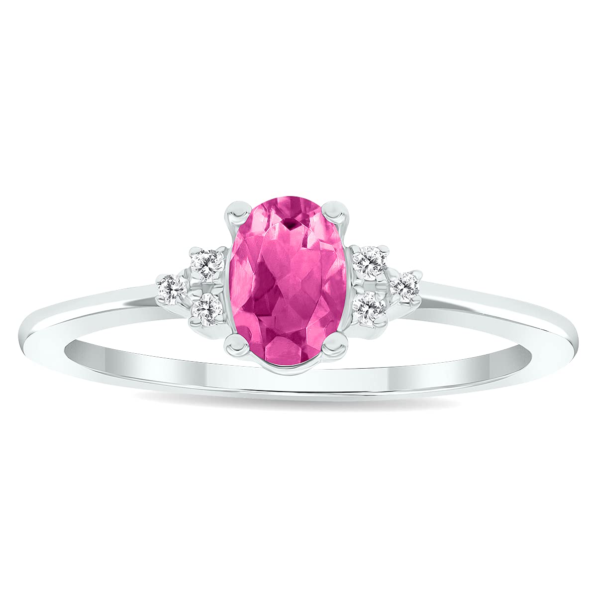 10K White Gold Women's Pink Topaz & Diamond Half Moon Ring – Elegant Jewelry for Weddings, Anniversaries & Special Occasions