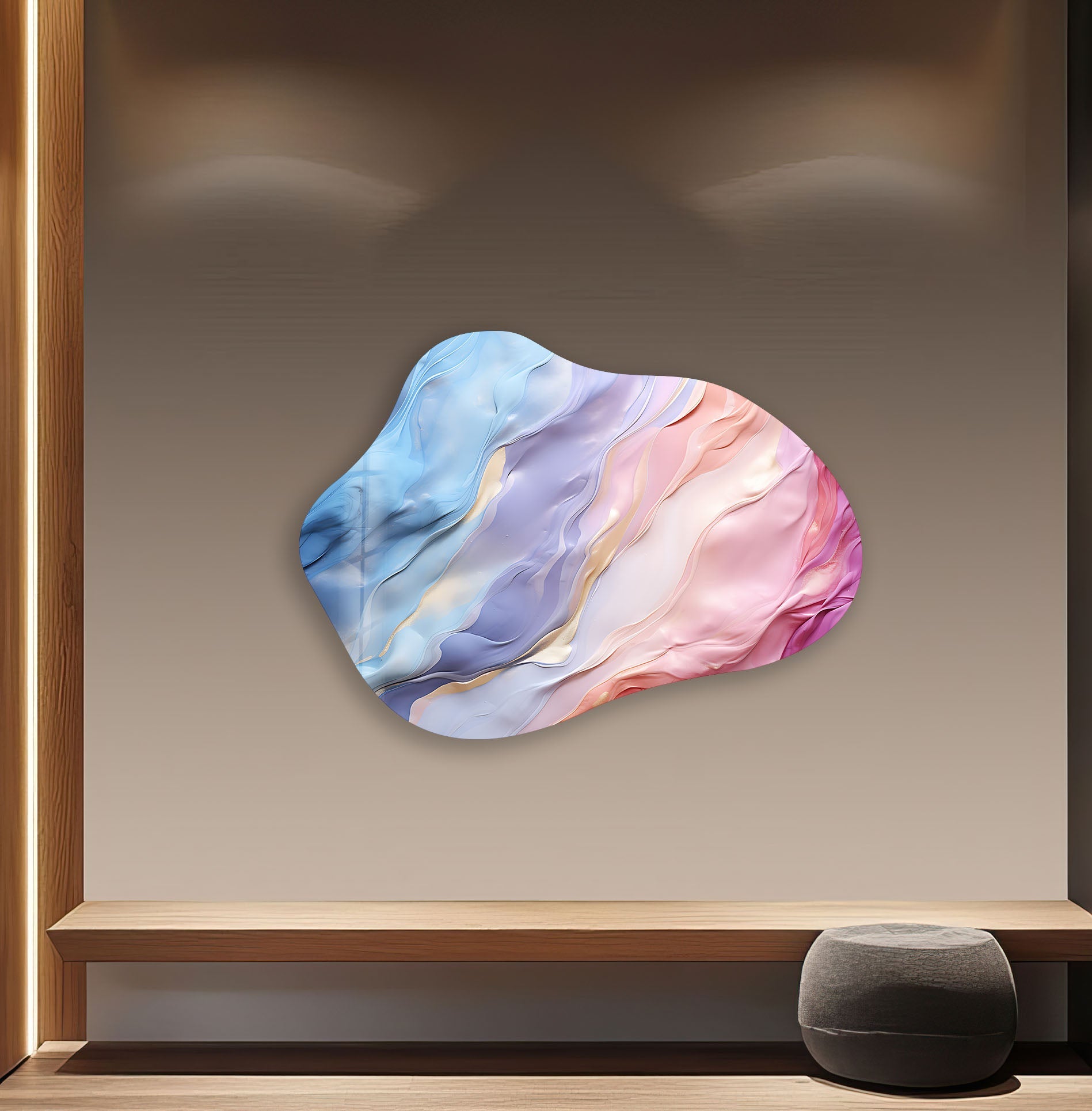 Abstract Pink Irregular Glass Wall Art - Modern Handmade Decor for Living Room, Bedroom & Office - Unique 3D Textured Hanging Art Piece for Home & Office Decor