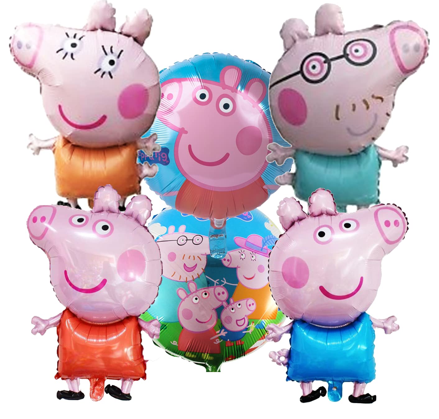 6PC Party Pig Family Foil Balloons - Birthday Balloon Decorations Supplies for Theme Party, Baby Shower & Celebration - Perfect for Kids, Adults & Festive Events