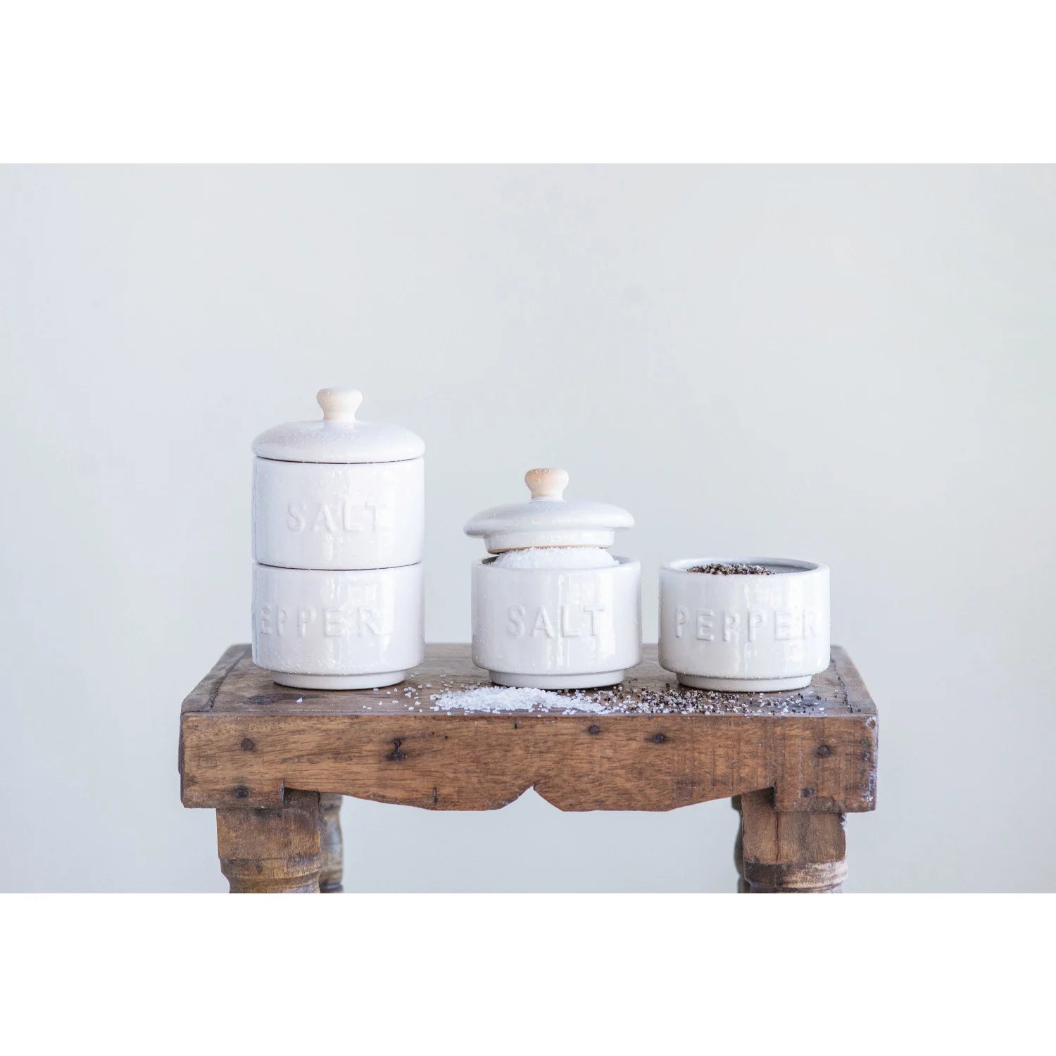 Premium Stoneware Stackable Salt and Pepper Shakers Set - Durable Ceramic Spice Containers for Kitchen, Dining Table, and Outdoor Picnics