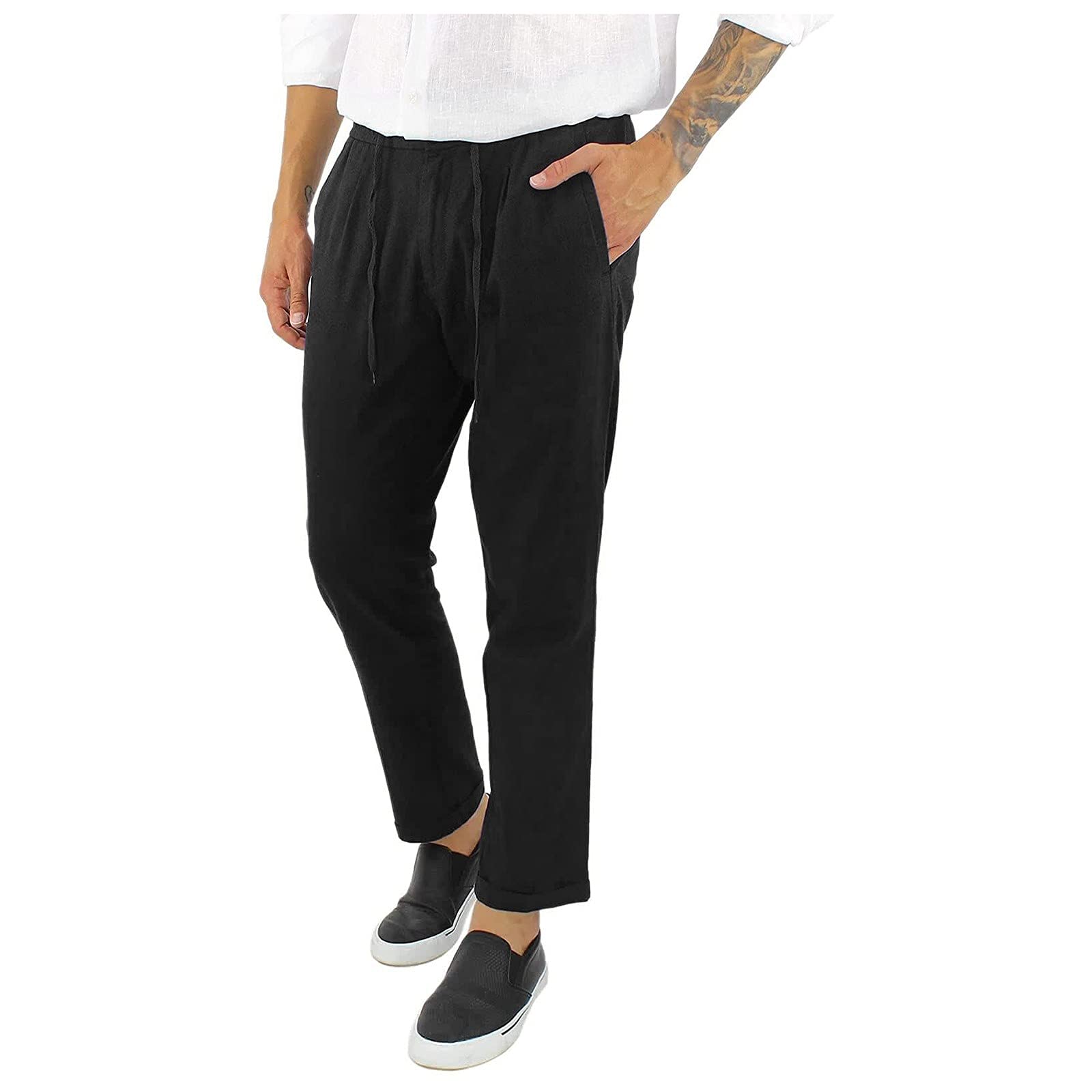 Men's Joggers with Pockets - Comfortable Sweatpants & Capri Track Pants for Running, Gym & Casual Wear | Breathable Linen Smart Pants for Men