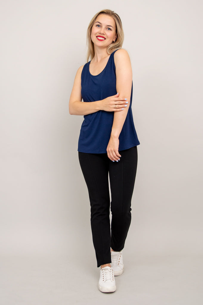 Avalon Organic Bamboo Tank Top - Women's Indigo Blue Casual Sleeveless Shirt for Yoga, Travel & Summer Outfits